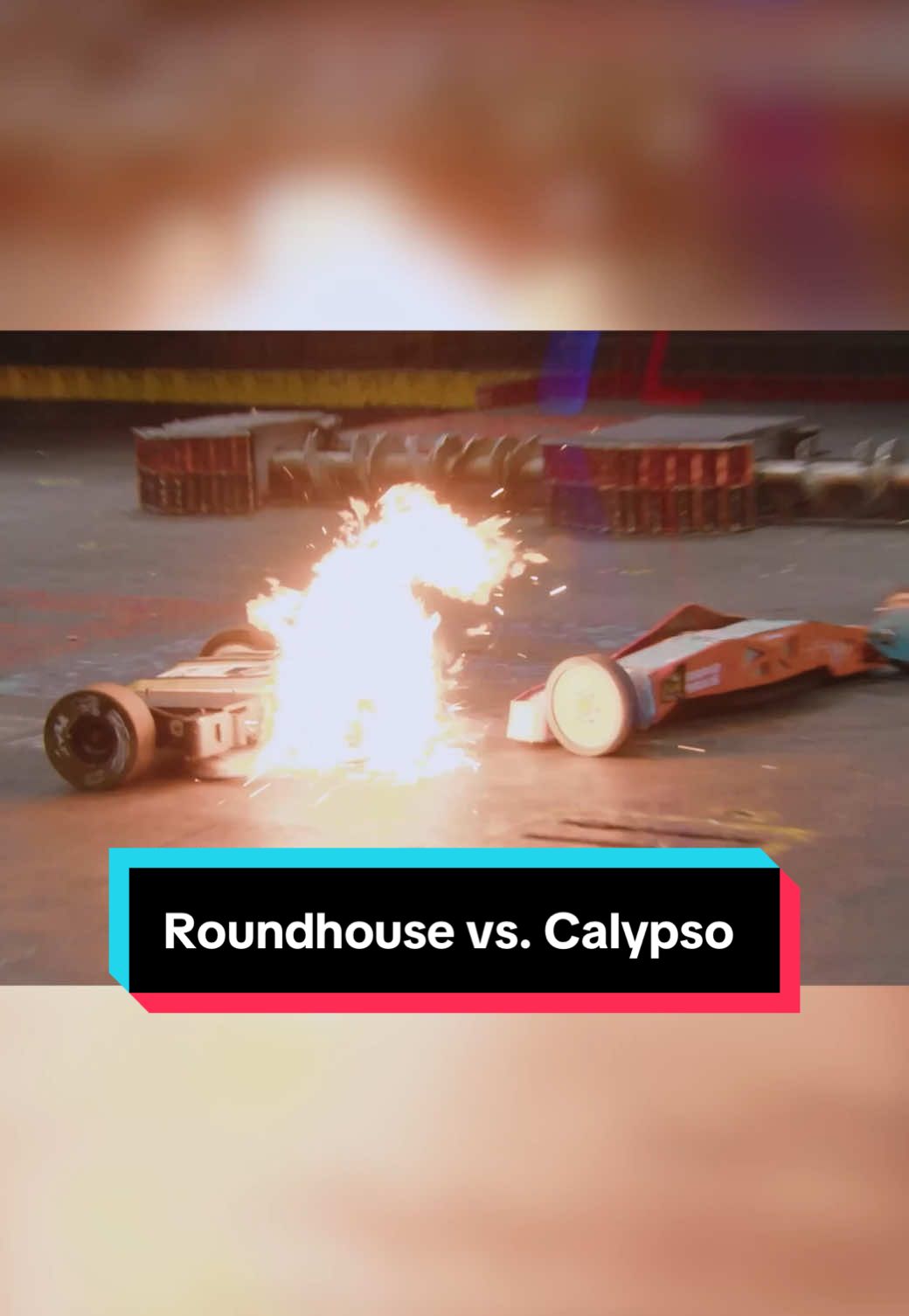 A post by @battlebots on TikTok caption: Roundhouse vs. Calypso from episode two of BattleBots FaceOffs. Catch the new series on our YouTube channel. #battlebots 