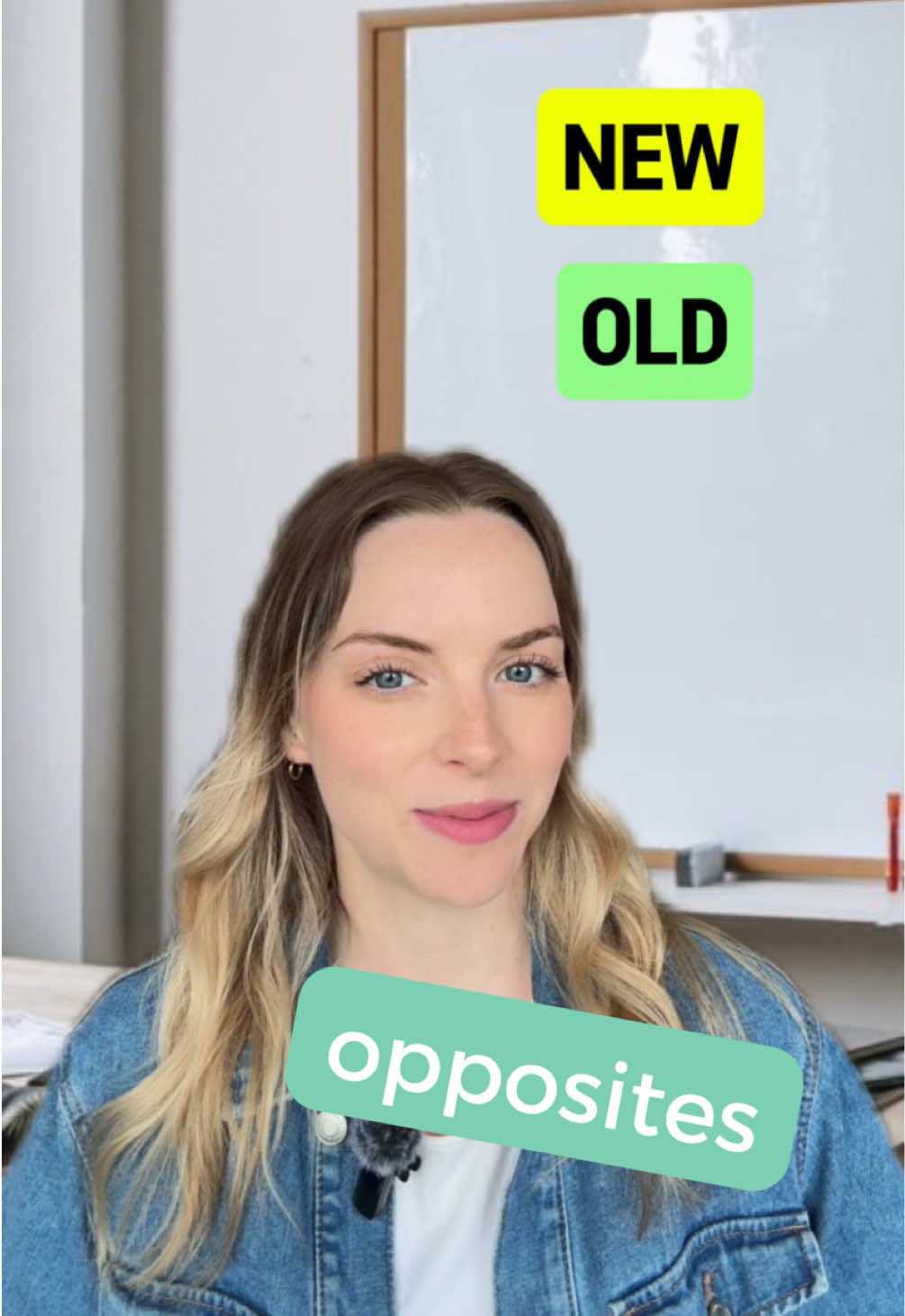 A post by @englishteacherclaire on TikTok caption: Can you name these opposites? Duet this video so I can see how you did! 🤓 #english #englishteacher #learnenglish #englishlanguage #englishvocabulary #englishlearning #englishtips #englishlesson #englishclass #englishgrammar #americanenglish #englishopposites 