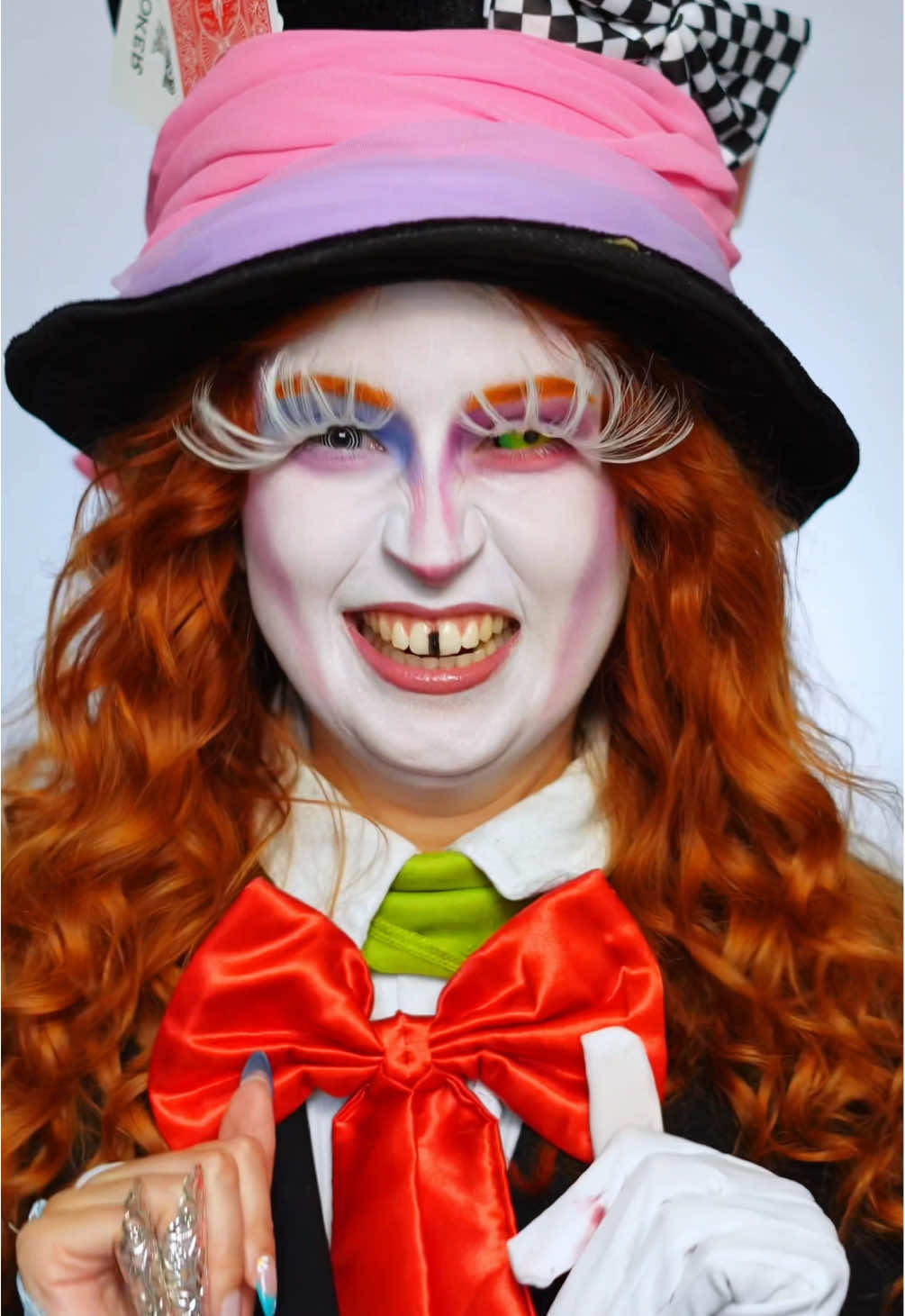 A post by @whosbeth_ on TikTok caption: What movie is letter B?👀 ib: @Big Fat Jenna ✨ #makeup #madhatter #aliceinwonderland #cosplay #disney #moviechallenge 