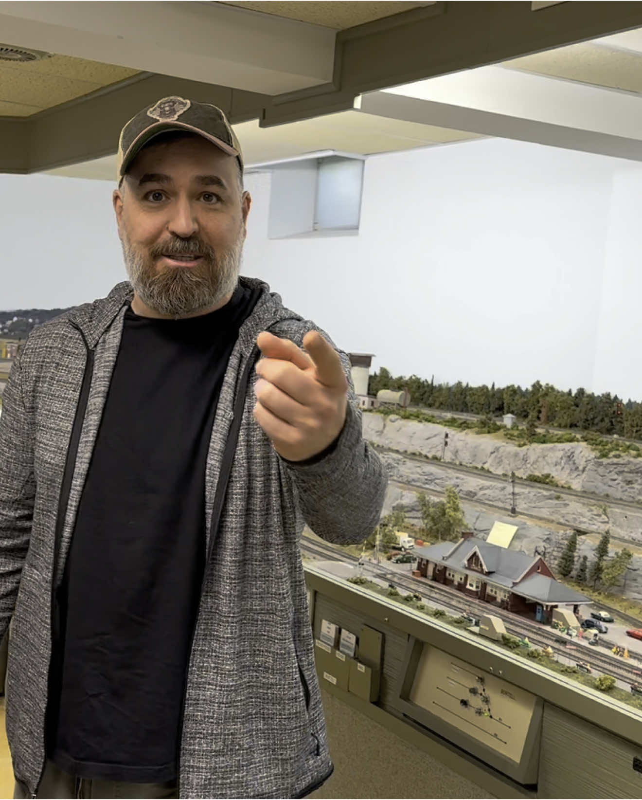 A post by @jamesmurrayjokers on TikTok caption: The Impractical Jokers paid a visit to the Pacific Southern Railway today. Here is Q's reaction! Consider joining the club, virtually or in person! It's all tax deductible since it's a nonprofit, and the club helps support local fire and EMT services, having donated more than $250k over the past 6 decades! Virtual members get bi-weekly videos from me from the train club, 2 free tickets to the annual Holiday Open House, a swag package and more! You can join or donate here: www.PacificSouthern.org