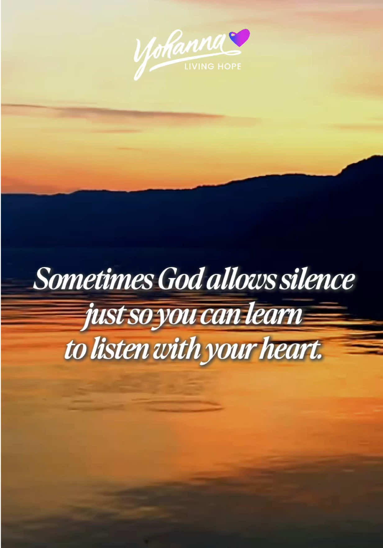 A post by @yohanna on TikTok caption: Sometimes silence is God’s way of teaching us to listen with our hearts. 🕊️💜 #Faith #Reflection #YohannaLivingHope #WordOfTheDay #GodSpeaksInSilence