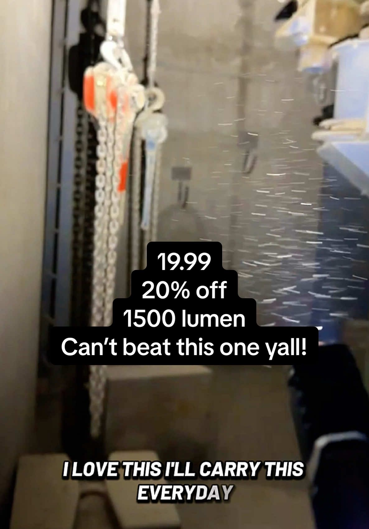 A post by @ on TikTok caption: 🔥 50% OFF Only $19.99 for this 1500 lumen beast! 🔦 9 light modes, USB-C recharge, LCD battery screen, pocket clip perfect for mechanics, campers, and everyday carry. Built tough, shines bright. Don’t sleep on this deal! 💥 #MechanicLife #CampingGear #EDCTools #WorkLight #FlashlightFlex #ToolTok #OutdoorEssentials #CapCutReady