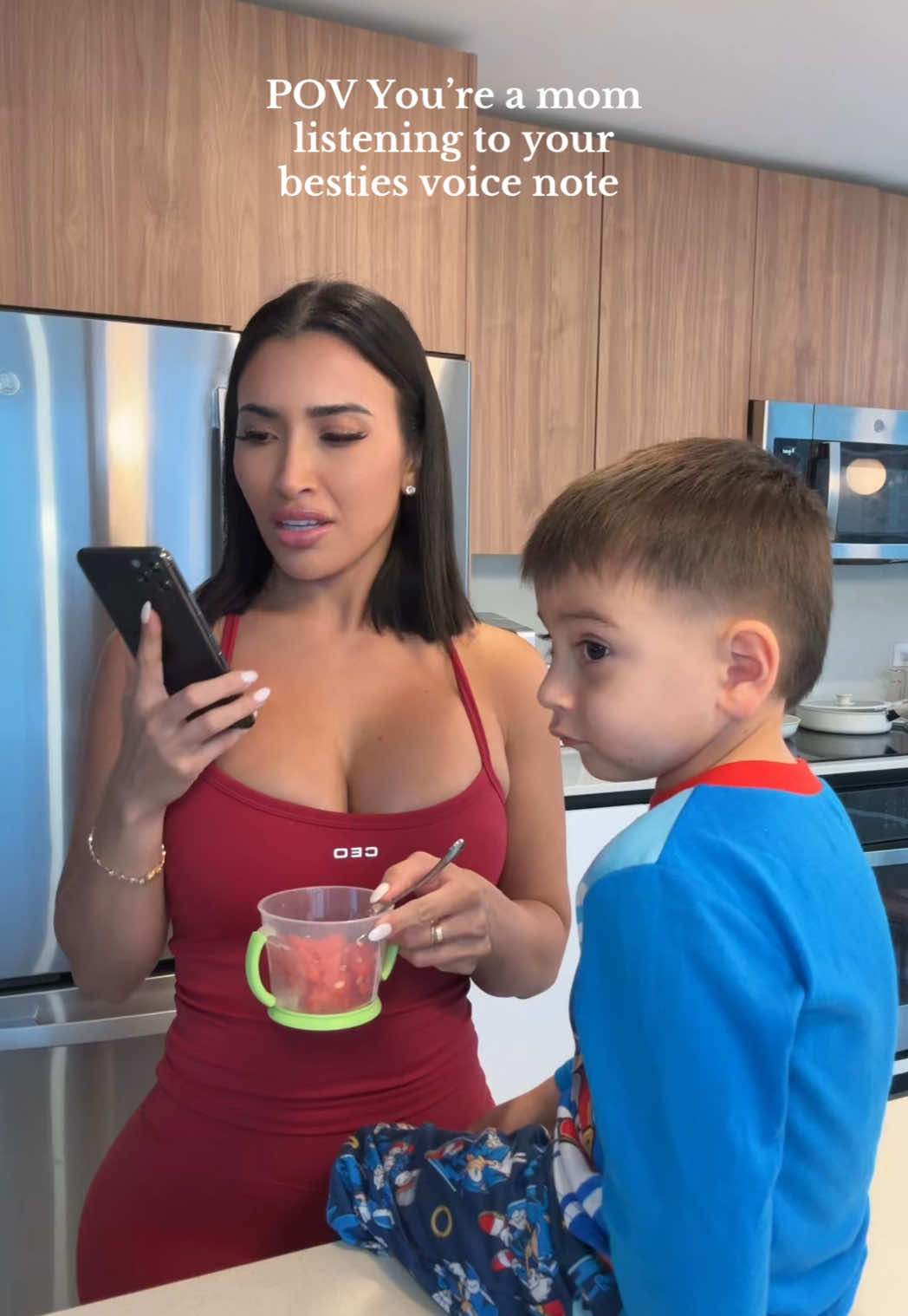 A post by @alexbravoxo on TikTok caption: At this point, I need popcorn for her voice notes 😂 @Alexox0 @ceoactive  #fyp #explorepage #momsoftiktok #toddlermom #momhumor #parenthumor #momlife 