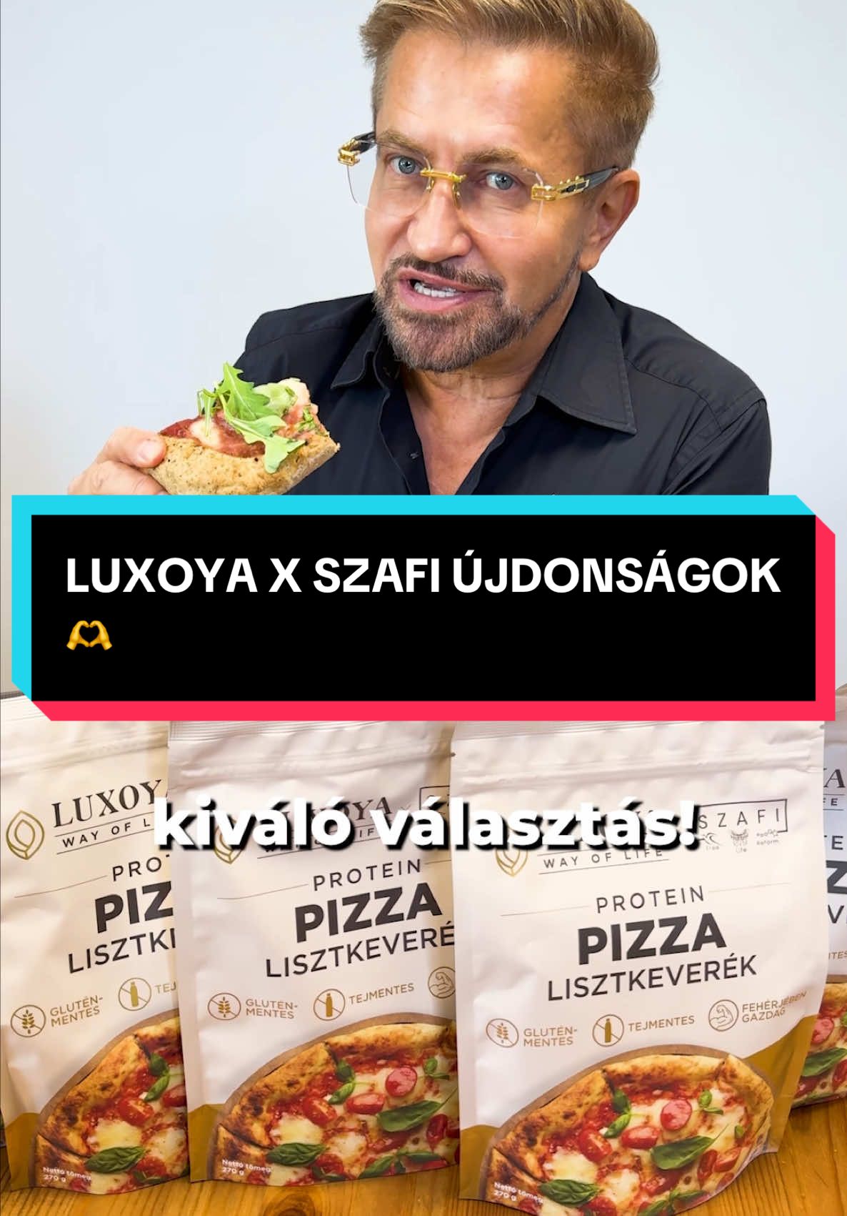 A post by @jakob.zoli on TikTok caption: A kiemelkedő Luxoya minőség és zseniális ízek találkozása a Szafi mentességgel🥳 Egy olyan kollaborációt alkottunk meg, ami páratlan Magyarországon✨Mi megterveztük a mindenmentes Protein Pizza Lisztkeveréket🍕, a Low Carb Palacsinta🥞 lisztkeveréket és Mentes Fehérjéket💪, a Szafi pedig kivitelezte, hogy mindenki élvezhesse kompromisszumok nélkül😋 #tulajdonos #luxoya #luxoyaxszafi #mindenmentes 