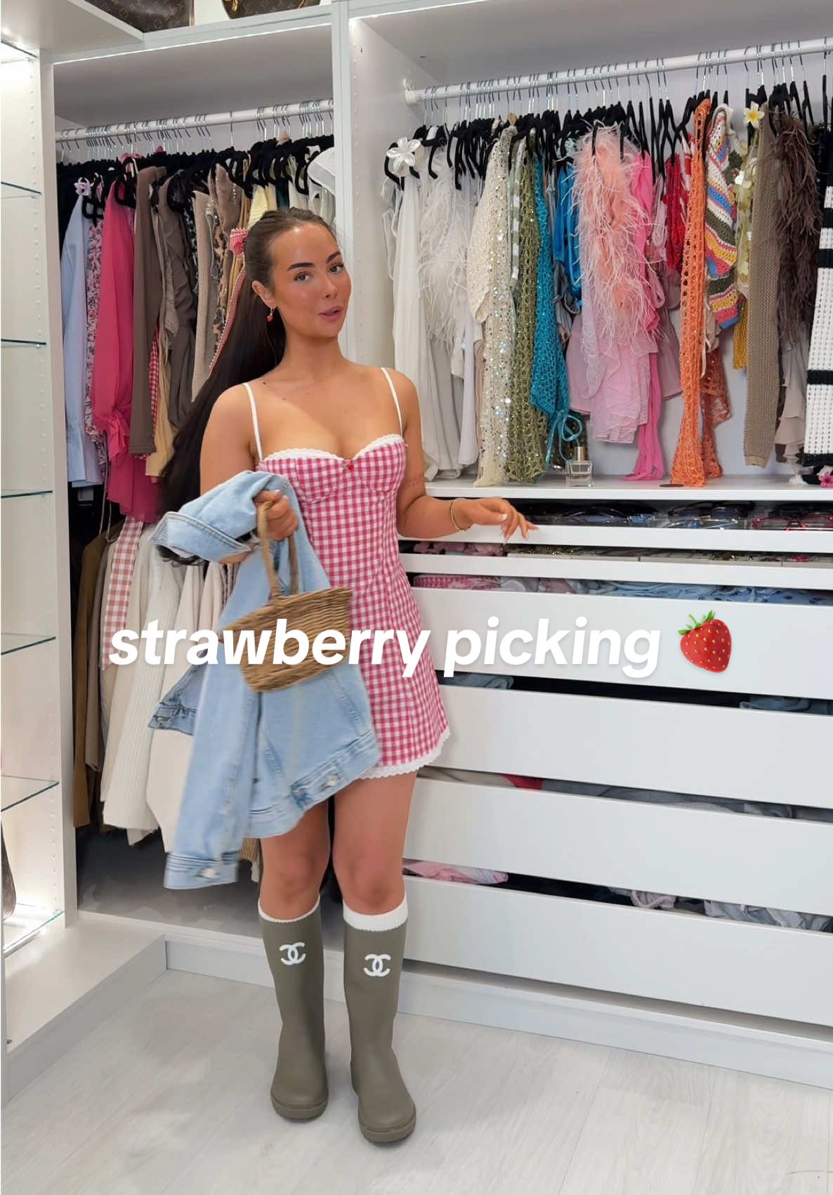 A post by @chynasolder on TikTok caption: gdwm to go strawberry picking!!🍓🍓🍓 #ootd #gdwm #grwm #getdressedwithme #outfits  
