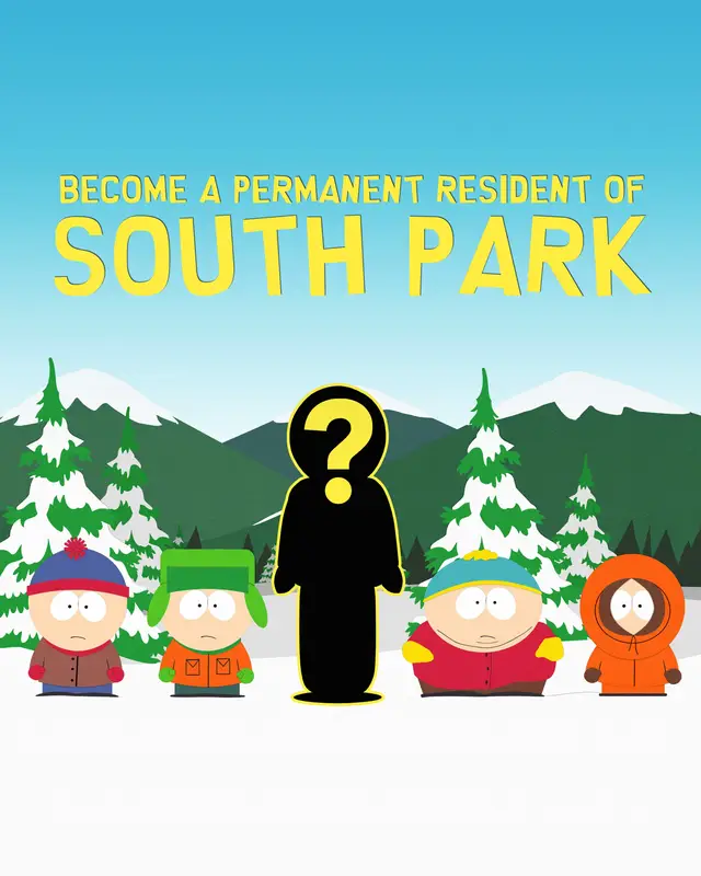 A post by @southpark on TikTok caption: Donate to support wildfire relief in LA—home to our crew and studio—and you could become a permanent resident of South Park. See Prizeo.com/SouthPark for details. #SouthPark 