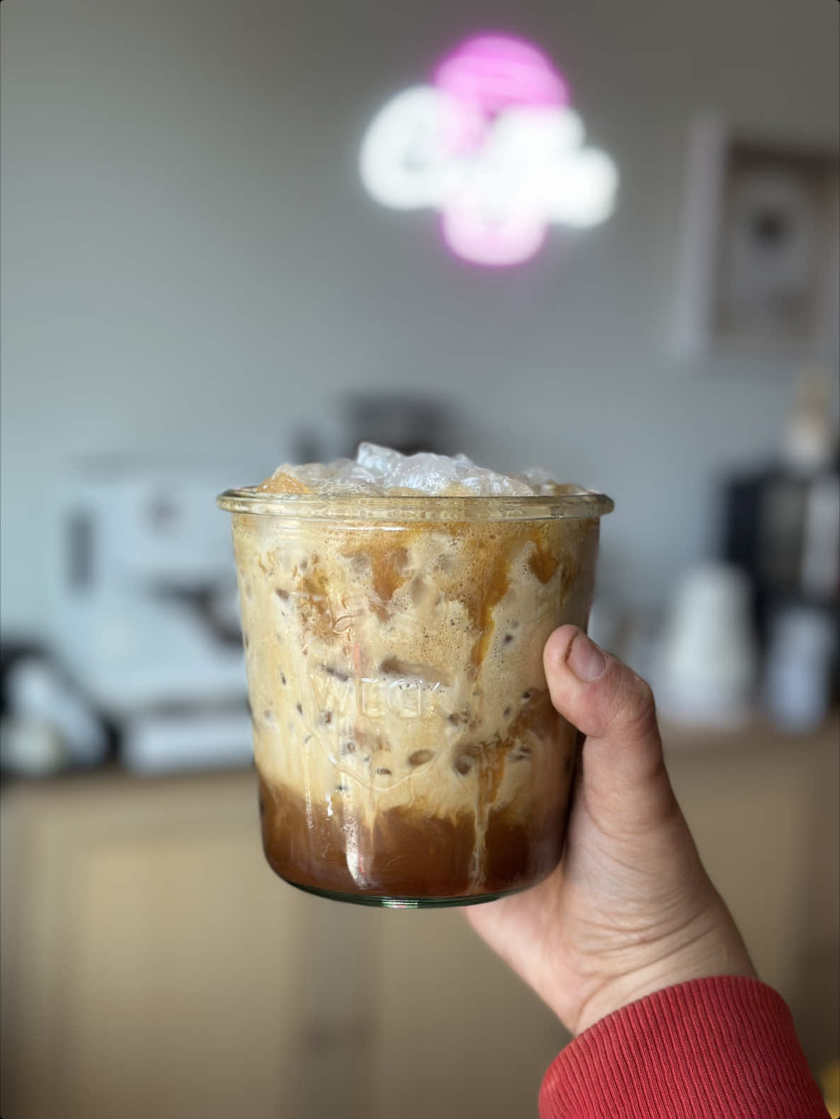 A post by @amberalejandrez on TikTok caption: I almost forgot this was the whole point of having my own at home coffee bar✨ #coffee #amberalejandrez #wendyortiz #seattle #toranisyrups #espressomachine #sunmerfinds #weckjar #fypシ 