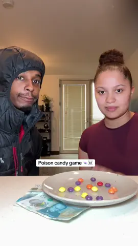 A post by @mudy1a on TikTok caption: Safe or poison 😂 #skittleschallenge #gummygame #coupleschallenge 