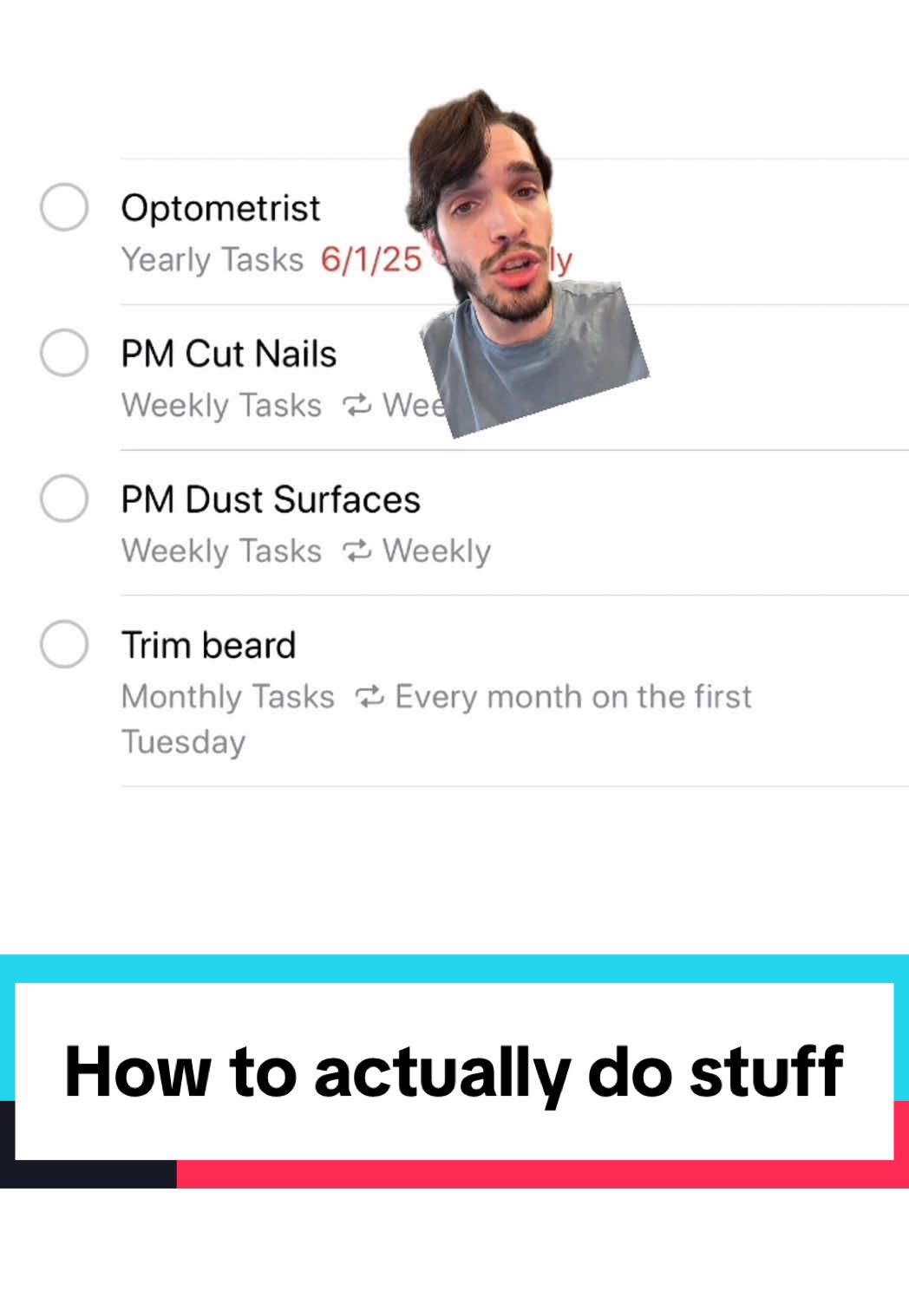 A post by @yuvaltheterrible on TikTok caption: Also yes I do go to the dentist I just don’t have it on my list bc my dentist always schedules my next appointment with me before I leave #adhd #productivity #advice 