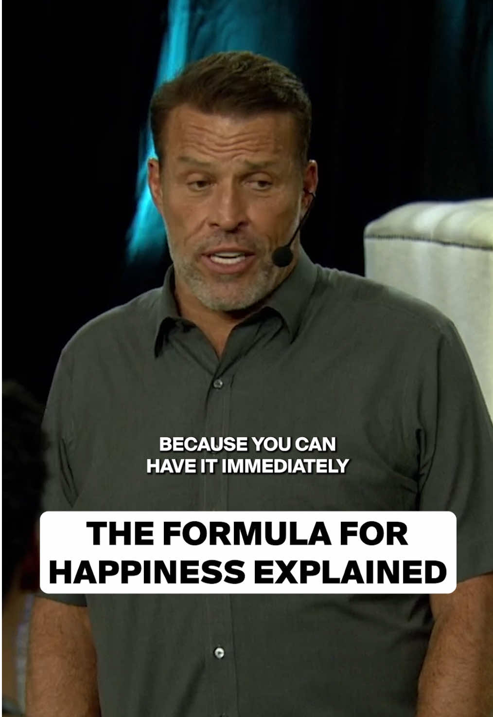 A post by @tonyrobbins on TikTok caption: Happiness is found in the absence of expectation and a continuous focus on appreciation. #happiness #gratitude #appreciation #lifecoach #quote 