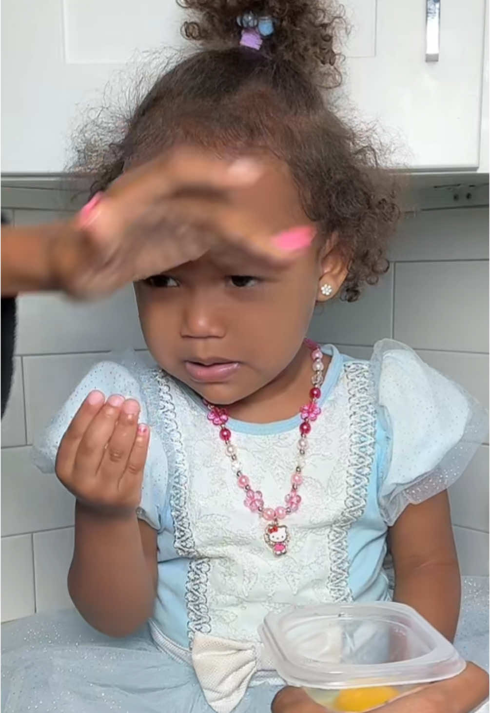 A post by @callmeeeprincess on TikTok caption: Same breakfast every day atp Cali should really be able to do it by herself atp 😂 #fyp #toddlerprank #calilove #funny #momsoftiktok #toddlermom #cookwithme 