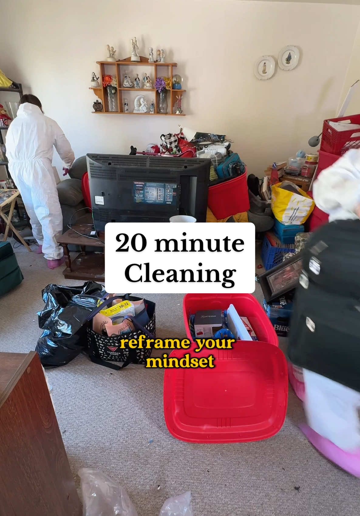 A post by @nottheworstcleaner on TikTok caption: Replying to @ohheybabe Fun fact: This Livingroom only took 20 minutes for us to clean out. Don’t let your brain trick you into thinking cleaning is going to take forever 🧠🧼 #cleaningmotivation #overwhelmed #nottheworstcleaner 