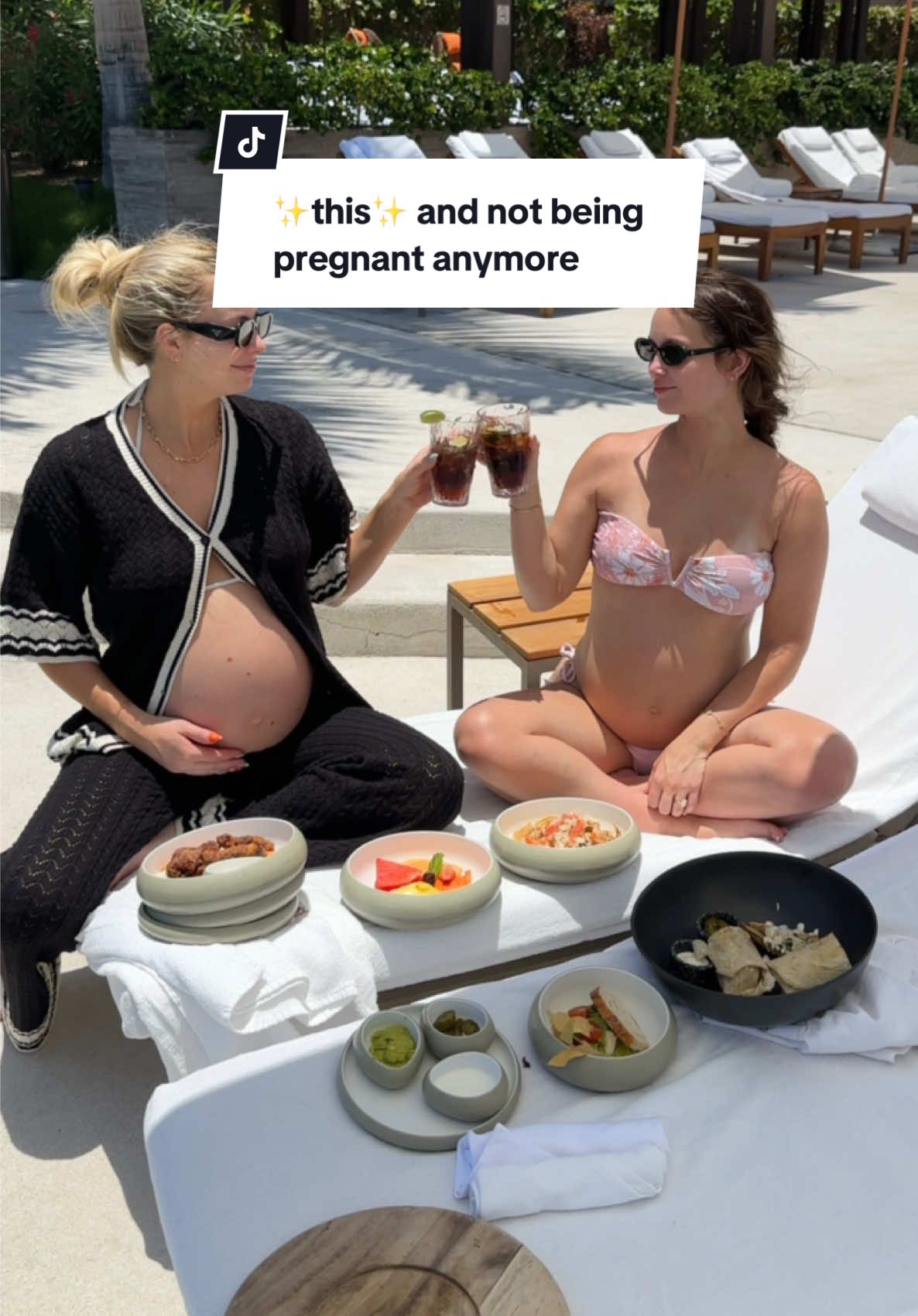 A post by @mikaylamatthews on TikTok caption: Respectfully need her to get up out of me hahaha 💀 but honestly we are in heaven here eating 💅🏼✨ @Mayci Neeley  #pregnant #bestfriends #myvelasexperience @Grand Velas Los Cabos 