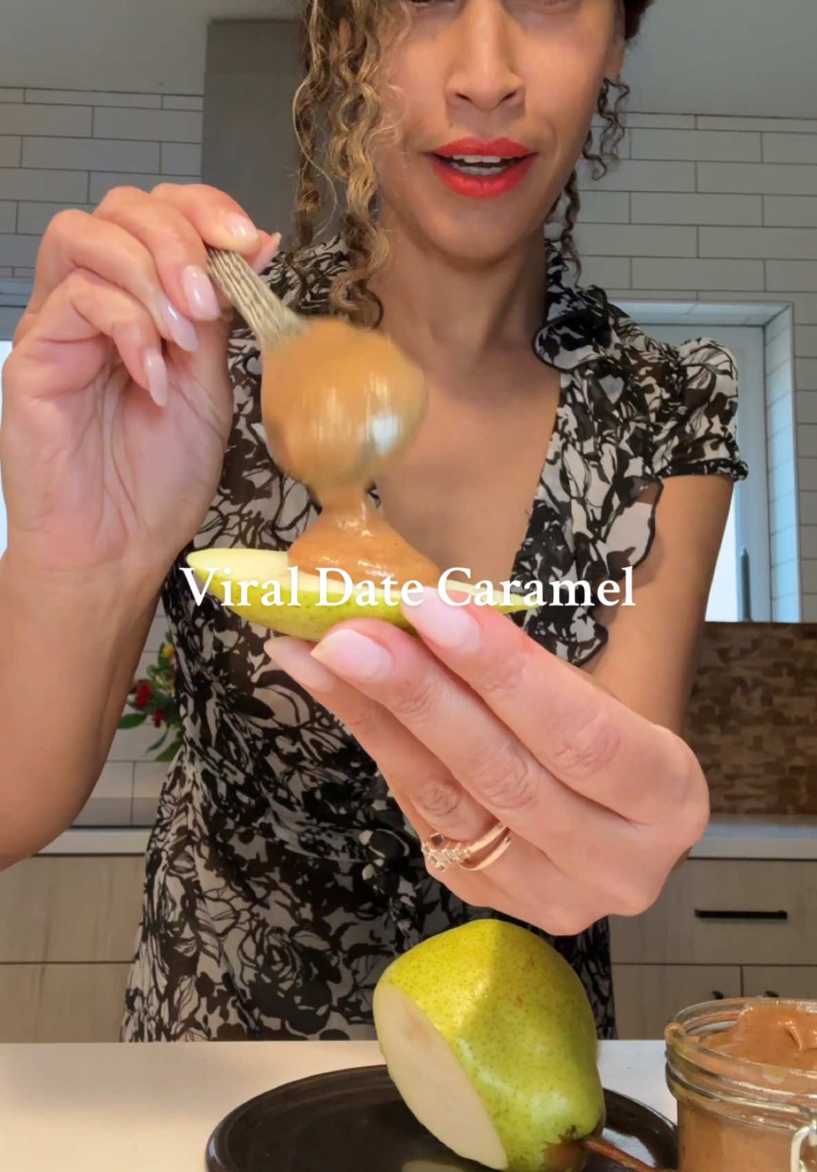 A post by @thejenjones on TikTok caption: My viral date caramel!  Glowing skin by @nevéll_skin/ Coffee Infused coffee oil. The only moisturizer I use. Grab your bottle at nevellskin.com Here’s how to make: soak 1 cup of dates in hot water for 15-20 minutes. Strain, remove pit and add to blender. Add 1/2-3/4 cups full fat coconut milk, 1 tbsp Ceylon cinnamon, 1 tsp vanilla and 3 pinches of salt. Blend until creamy! Use with fruit, make a caramel latte or use as a frosting! Delicious! #datecaramel 