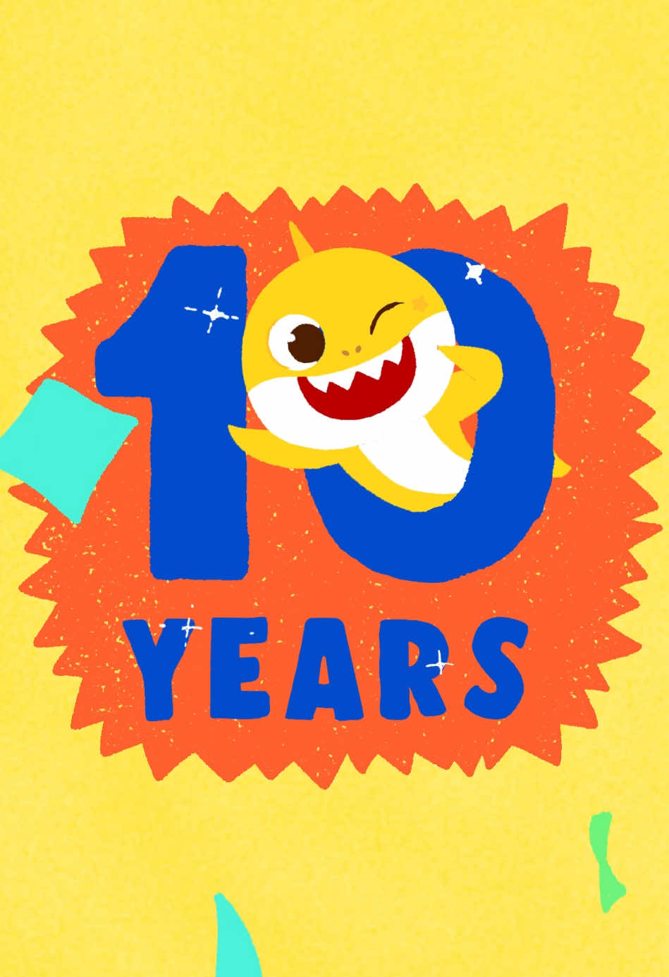 A post by @babyshark_brooklyn on TikTok caption: Celebrate 10 Years of Baby Shark!🦈 #animation #BabyShark10Years #BabyShark10 #BabyShark #Pinkfong #anniversary #baby #bebes 