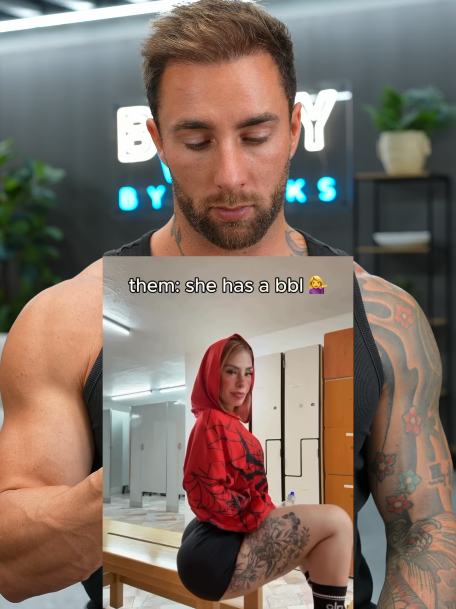 A post by @b00tybyjacks on TikTok caption: Just burn em' #reactionvideo #reaction #bbl #jokes #training