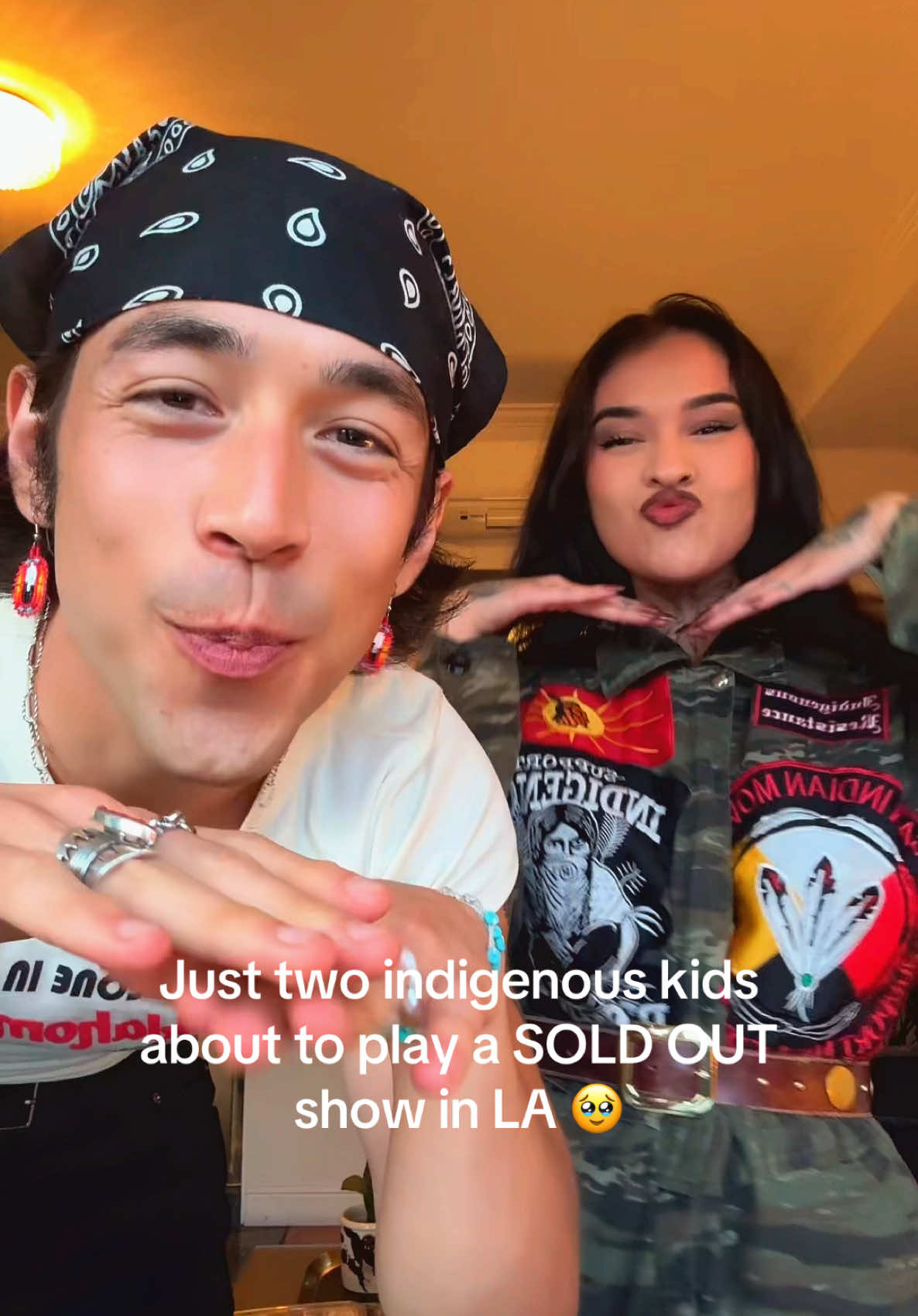 A post by @tiamiscihk on TikTok caption: WE REALLY OUT HERE 🥲🥹 @Mato Wayuhi #indigenous #native #fyp #nativetiktok #tiawood #matowayuhi #losangeles #la 