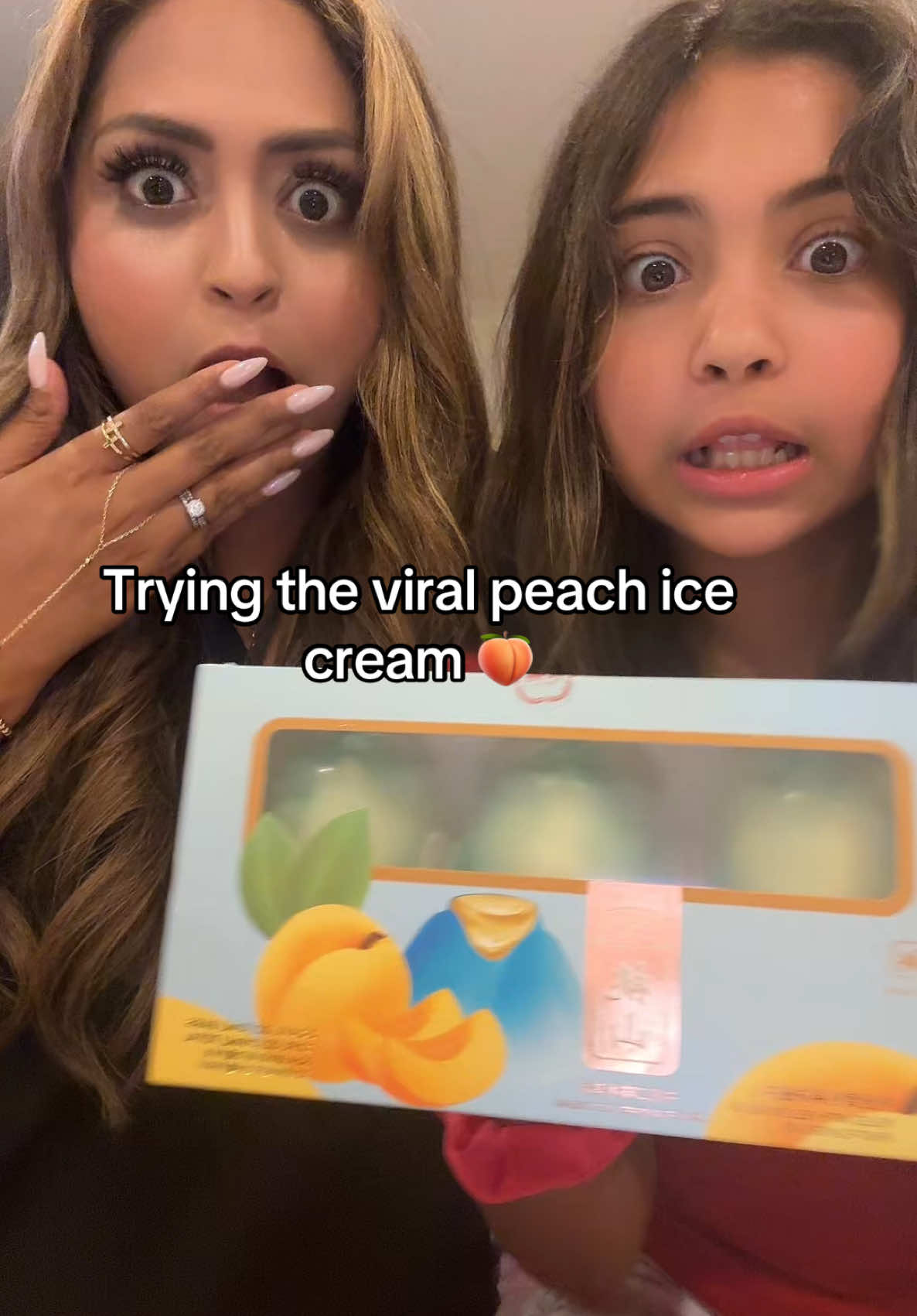 A post by @mgfoley on TikTok caption: TRYING THE VIRAL PEACH ICE CREAM FROM HMART 🍑 #viral #trending #blowup #summer #hmart #viralpeachicecream #avafoley #foodies #fyp #foodreview