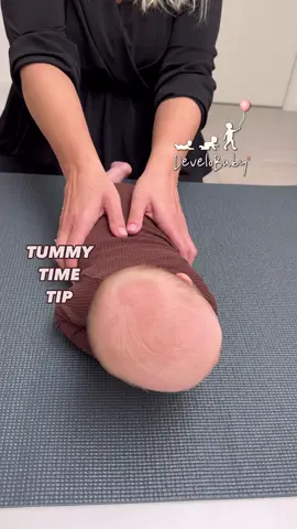 A post by @develobaby on TikTok caption: Tummy time is hard work, so many babies try to find ways to make it easier. One common strategy is to lift their bottom and ‘drop’ their head. When this happens, you can adjust your baby’s center of gravity and contact points by holding their bottom, as I demonstrate in this video. Gently push down towards your feet and at the same time, press down towards the floor. This small movement helps activate the lower abdominal muscles, supporting the muscle synergy needed for strong, effective tummy time. This is just one of the many tips you’ll find in my ‘DeveloBaby - Tummy Time’ exercise program. Go to link in bio if you want to check out my baby exercise programs 🫶 With love, Maria ♥️ . . . . #Babypt #paediatricpt #paediatricot #strongbaby #babyexercises #babyhack #newborn 