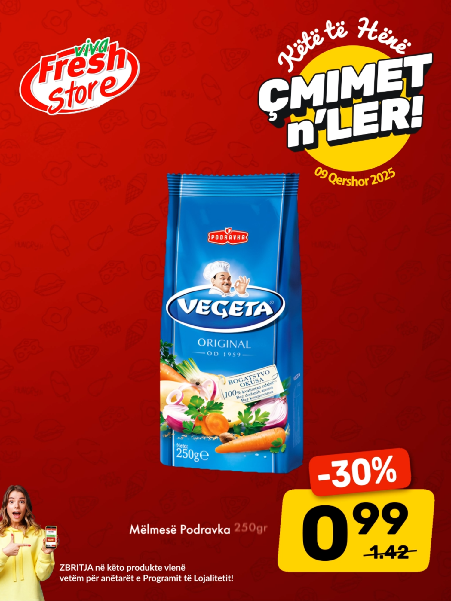A post by @vivafreshstore_ on TikTok caption: Këtë të Hënë🤩🎉 Në Viva Fresh  Çmimet i kemi l'shu n'ler!🔥 Oferta vlenë 09 Qershor 2025⏰ #vivafreshstore #kosova #foryourepage #virale #fyp