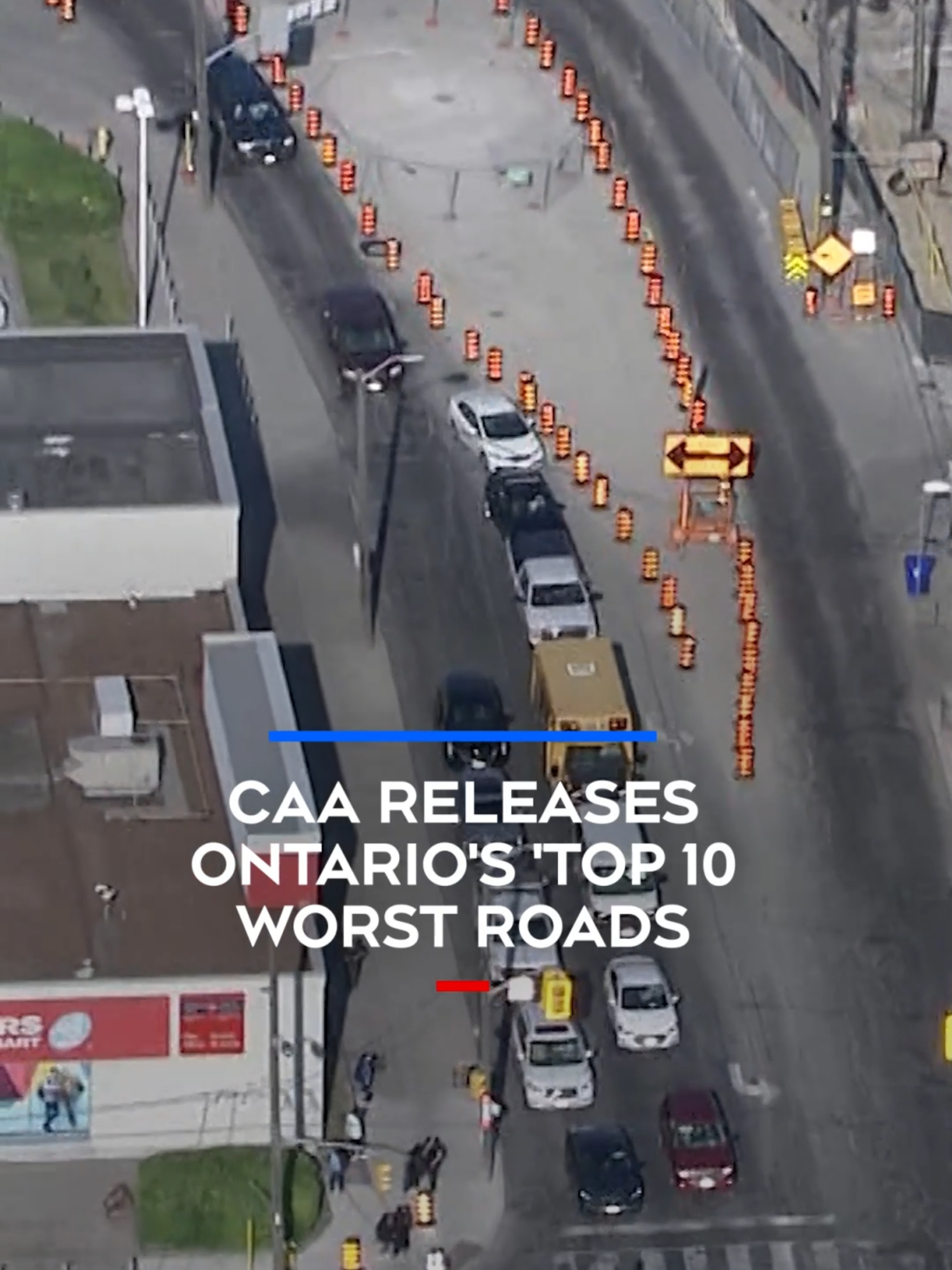 A post by @ctvnews on TikTok caption: CAA has released its Worst Roads rankings for 2025, and several pothole-riddled, traffic congested, poorly maintained roads in the Greater Toronto and Hamilton Area have monopolized the top 10, in a list voted on by frustrated Ontario drivers. #ctvnews #news #canada
