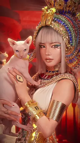 A post by @ciin on TikTok caption: 👑 Would you like to come to my Cleopatra Kingdom? 👸🏼🐈‍⬛ IB: Mariana Zambrano & Farra jaidi Special thanks to  M.U.A: @Ty Lê 🪄 and GMV team 💛✨ #Cleopatra