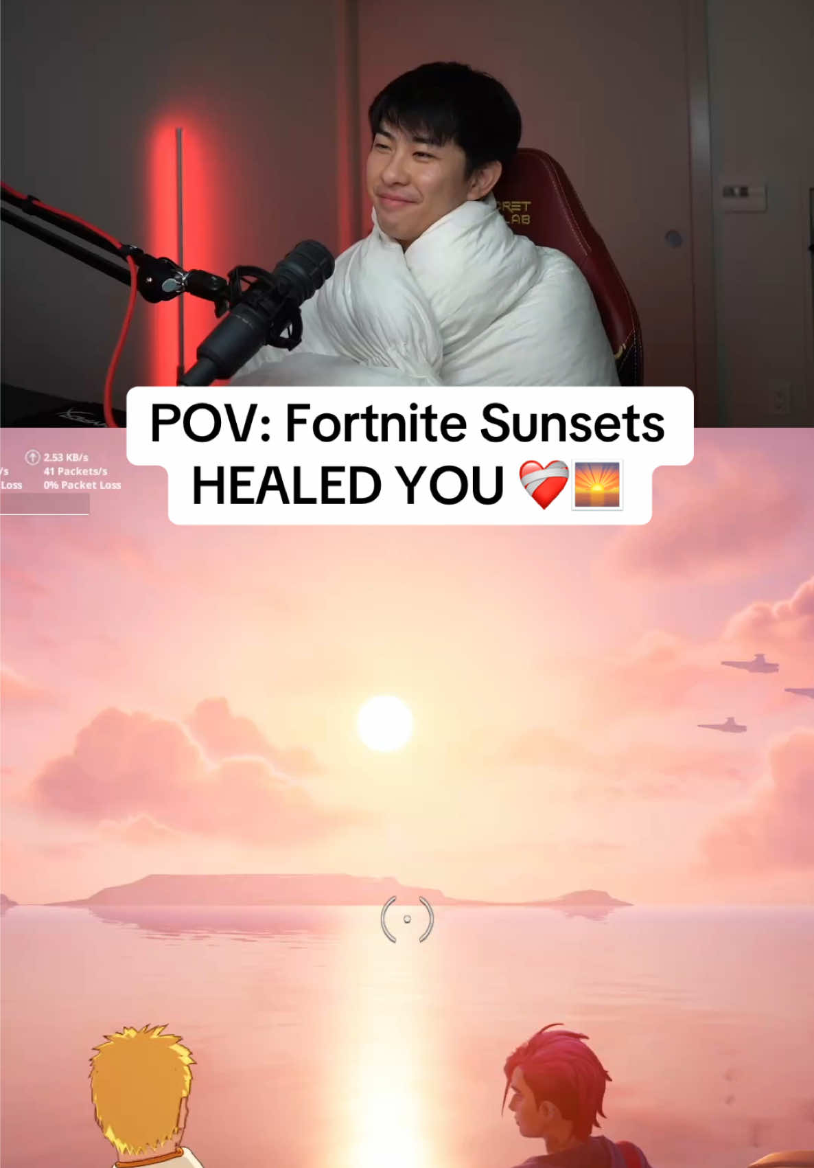 A post by @sushibae on TikTok caption: I really love these sunsets in game. I could stay here forever and enjoy every sunset by myself and with friends. The way it glows and warms my heart up truly heals my soul #fyp #xyzbca #fortnite #sushibae 