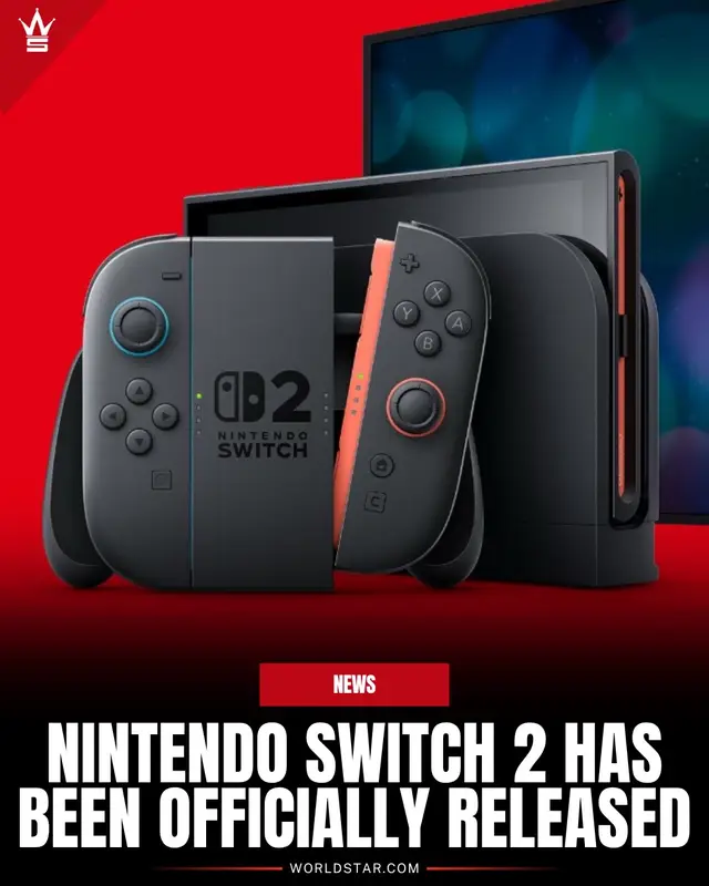 A post by @worldstar on TikTok caption: #NintendoSwitch2 has been officially released! Will you be picking one up? 👀👇 #fyp  