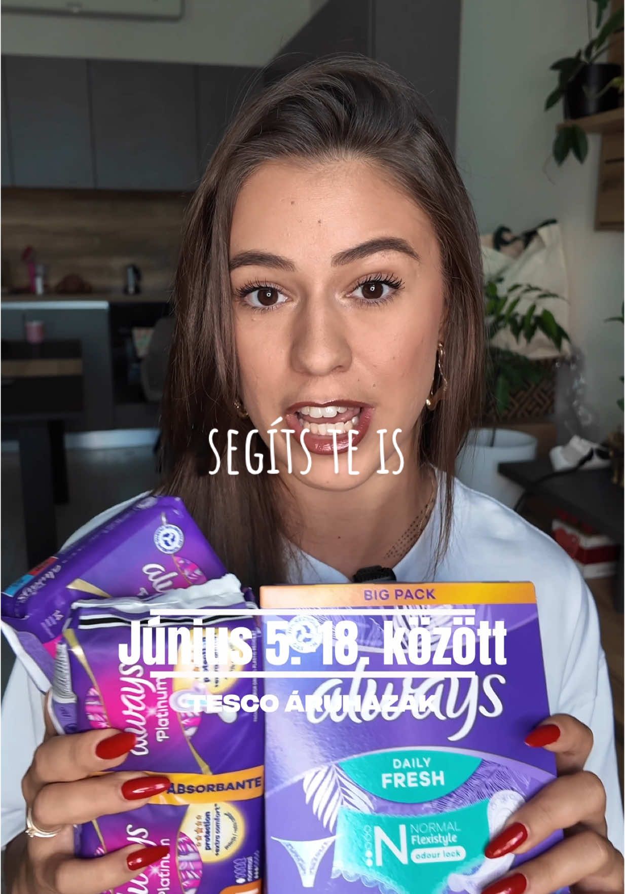 A post by @retegi_ticia on TikTok caption: #reklám Tudtad, hogy egy nő élete során kb. 450 hónapot menstruál? Sokaknak ez akadályt jelent – de most segíthetsz! 💙A P&G és intim higiéniás márkáinak (Always, Naturella, Discreet és Tampax ) főtámogatásával a Tesco most egy szuper kampányt indított.❗Június 5-18 között minden női intimhigiéniás termék megvásárlása után 30 Ft adományt juttatnak el az Ökumenikus Segélyszervezetnek. Ez termékadományt és edukációs programot jelent rászoruló lányoknak. 📚💪Amit eddig is megvettél, most másnak is segítség lehet. Menstruálni nem választás kérdése – de segíteni igen. 🩵 