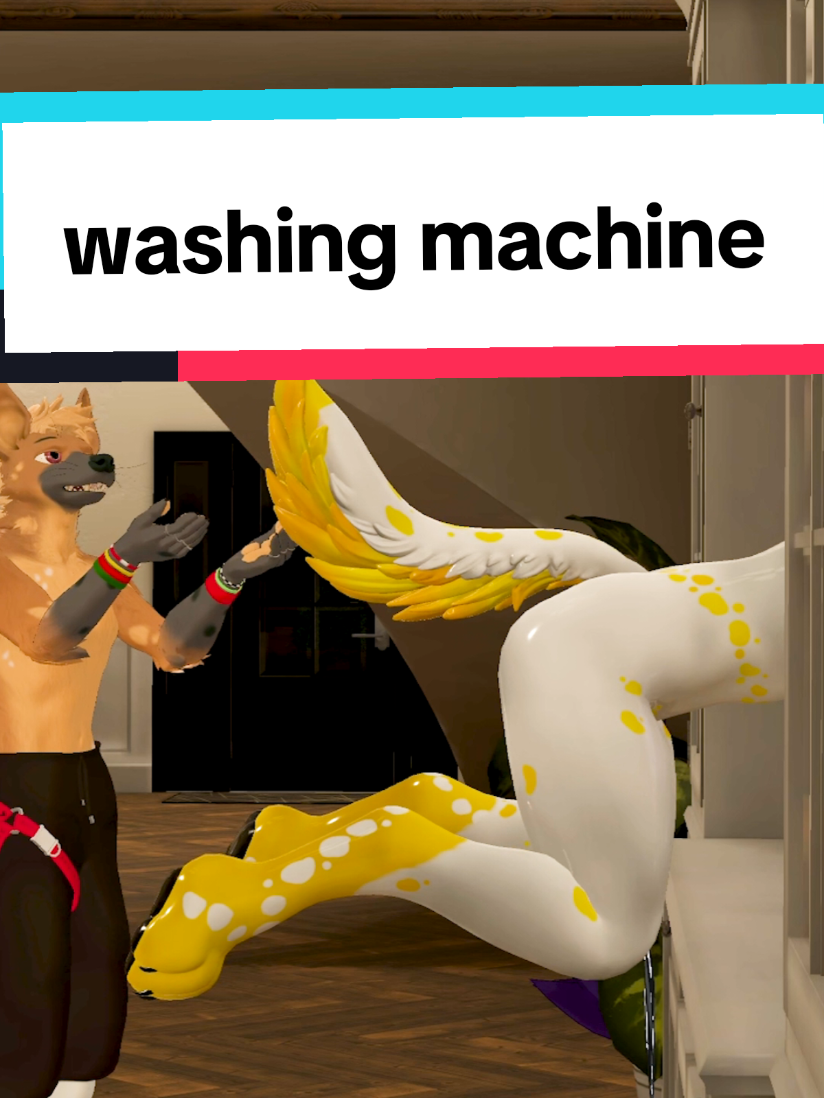 A post by @pupperdavey on TikTok caption: HELP ME STEP-BRO! (@Wizrad Yeen) #washingmachine #stepbro #memestiktok #furrymemes #vtuber #mascotas #vrchat #vrc 