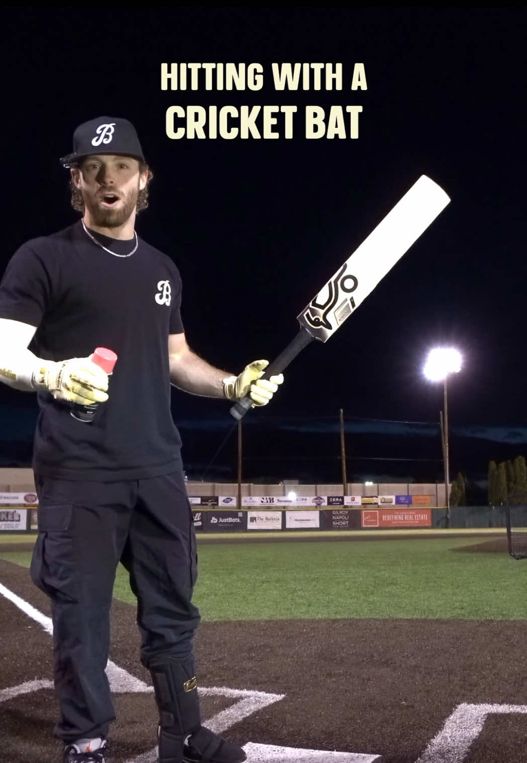 A post by @baseballbatbros on TikTok caption: Can we hit a homer with a CRICKET BAT? #baseball #baseballtiktoks #cricket 