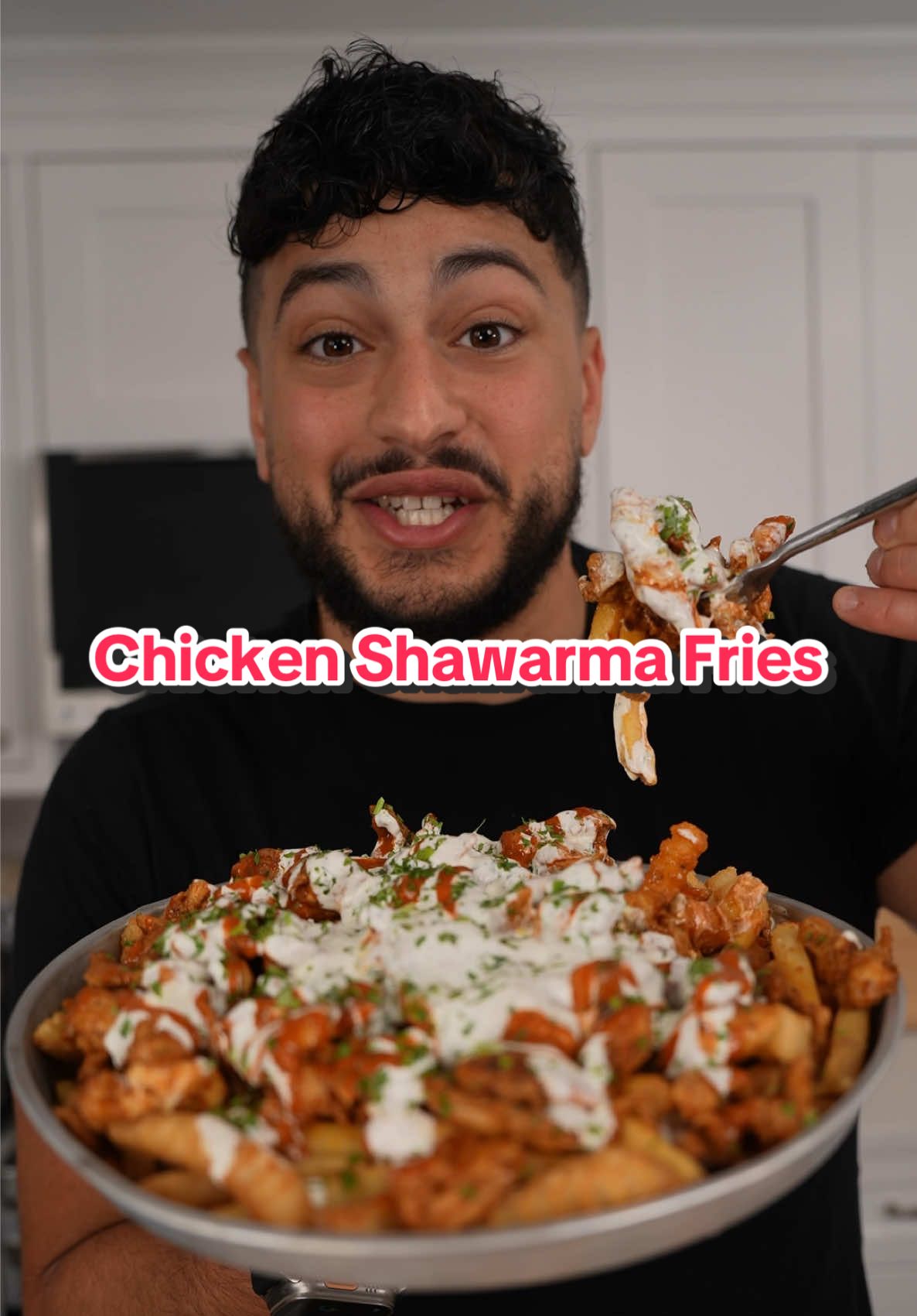 A post by @thegoldenbalance on TikTok caption: Loaded Chicken Shawarma Fries 😩 Recipe -   4 servings of store bought French fries (or you can make them at home)  Chicken Shawarma Meat-  2lbs Chicken Thighs  1/4 cup full fat yogurt  1/4 cup hot pepper paste 3 cloves garlic  Squeeze of 1/2 lemon  1 tbsp oil  Spices - (I used @aspiceaffair ) 2 tsp garlic powder 1/2 tsp cumin 1 tsp coriander 1 tsp allspice 2 tsp smoked paprika 1 tsp onion 1 tsp cardamom 1/2 tsp clove 1/2 tsp msg 1.5tsp salt White sauce - (for a full bottle) 2 cup sour cream  1 cup mayo (I did kewpie)  1/4 cup water  Juice of 1 lemon  1 garlic clove, grated (I used @toom ) Salt to taste (I did 1 tsp) 1 tsp black pepper  1 tsp dried parsley  1/2 tsp MSG  The red sauce can be any hot sauce that you enjoy, I used a Mexican hot sauce I found. 