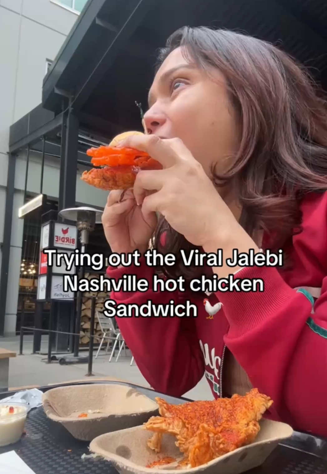 A post by @vivekksharmaaa on TikTok caption: This is too much to handle 😭 @Fabiha’s journal  #jalebi #burger #nashville #nashvillehotchicken #sweets #indiansweets #punjabi #desi #brown #indian #punjabitiktok #browntiktok #desitiktok #humour #funny #lol #fyp #foryou #foryoupage #viral #trending 