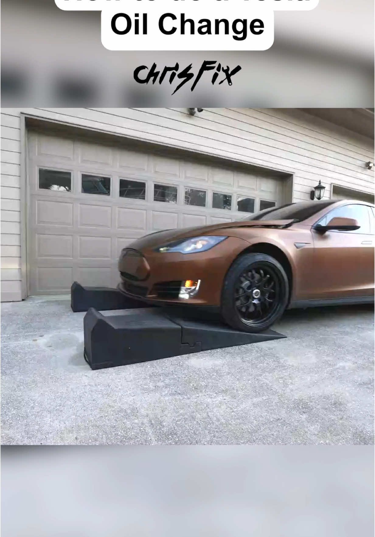 A post by @chrisfixit on TikTok caption: Learn how to change the oil in a Tesla! I know this video wil come in very handy for many people so I decided I should teach you the process of how to change the oil in your EV… #ChrisFix #Tesla 