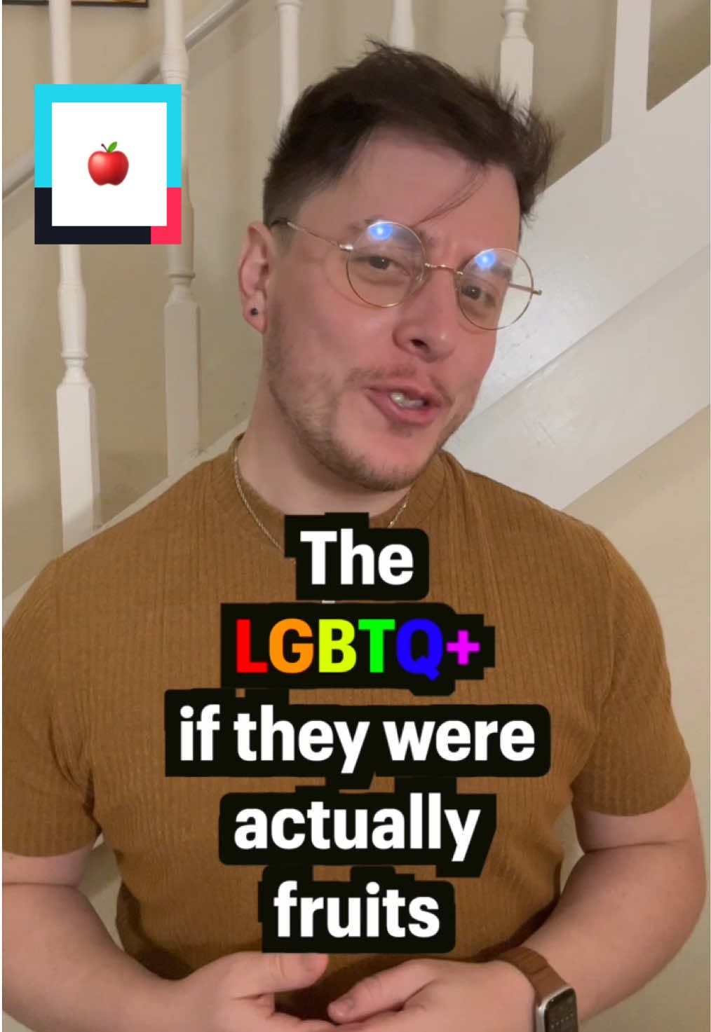 A post by @thomassanders on TikTok caption: The LGBTQ+ if they were actually fruits… 🍎 #comedy #food #relatable 