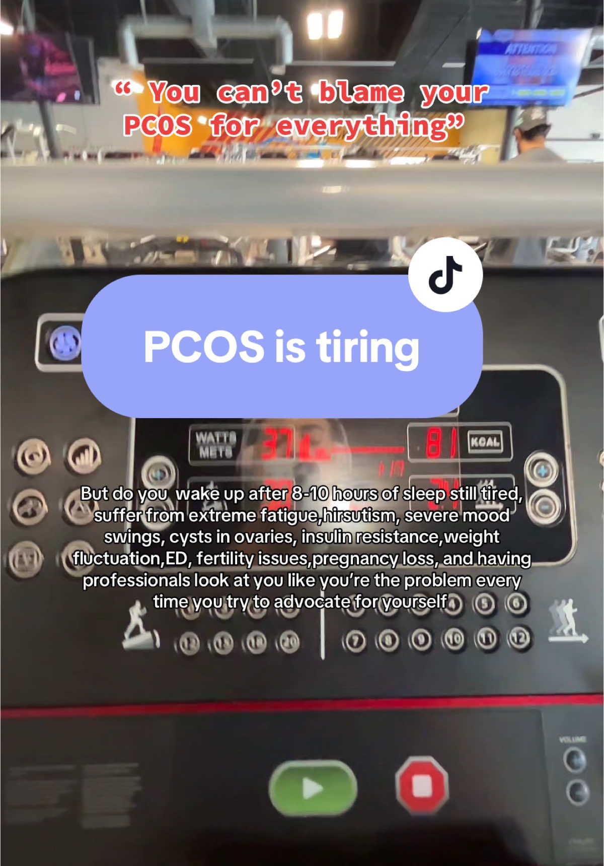 A post by @violetasglow on TikTok caption: You can just see me disasociate from how tired I am. PCOS is more than a diagnosis it’s not only a metabolic disorder it’s EXHAUSTING. #pcos #pcosawareness #pcossymptoms 