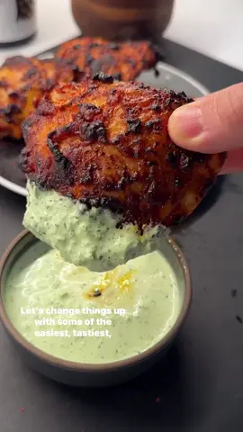A post by @ketorecipes on TikTok caption: These are going to be the juiciest, tastiest, one-pan chicken you’ll ever make. It all comes down to an amazing marinate, and pair it with my simple spicy everyday sauce that you’ll want to slather on everything. The sauce is in my new cookbook!  I love using bone-in skin-on chicken thighs as they add lots of flavor and keep it juicy throughout the cooking process, and remember, you can always remove this after its done cooking or use skinless if you prefer. I ended up having two thighs with my lowcarb @Kaizen Food Company rice and a simple cucumber salad for the perfect healthy meal with over 45g protein. Here is how I made it (make more if you want more): 1.Add 4 skin-on bone-in chicken thighs to a bowl. Dab dry with a paper towel. 2.Grab a medium mixing bowl to make the marinade. Add 3 tbsp olive oil, 2 tbsp tomato paste, 4-5 minced garlic cloves, the zest and juice of 1 large lemon, two very generous pinches salt, pepper, 1 tbsp smoked paprika, 1 tbsp oregano, 1/4 to 1/2 tsp cayenne pepper. Mix very well. 3.Add marinade to the chicken and massage into the chicken, covering all sides. Let this soak up the flavors for 2-6hrs, but ideally overnight. 4.When you’re ready to eat, remove chicken from fridge and let it come up to room temp before putting in the oven. 5.Place chicken on a wire rack pop into the oven at 425F for 37-40 mins. Time varies by oven. 6.While thats going, make your sauce. I processed 3tbsp thick greek yogurt (or labneh), a handful fresh mint (3 tbsp), 2 scallions, 1/2 large jalapeño, 1 tbsp olive oil, the juice of half a lemon, and a couple pinches of salt + pepper. Process well, taste, and adjust to your liking. 7.Plate up your chicken, and serve however way you wish. It goes amazing with regular rice, quinoa, or if you’re lowcarb/keto my high protein kaizen rice along with a simple cucumber salad and lots of sauce. ENJOY! . . . #lowcarb #lowcarbrecipes #ketorecipes #keto #chickenrecipes #healthyrecipes #goodmoodfood #healthyfoodshare 