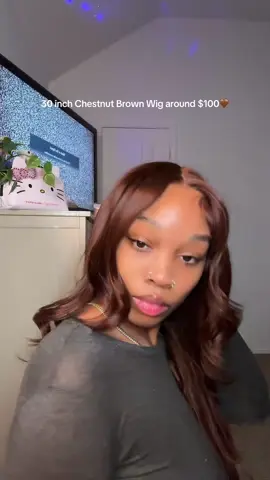 A post by @adoraabells on TikTok caption: @Suntu Hair Store 30 inch Chestnut Brown Wig around $100