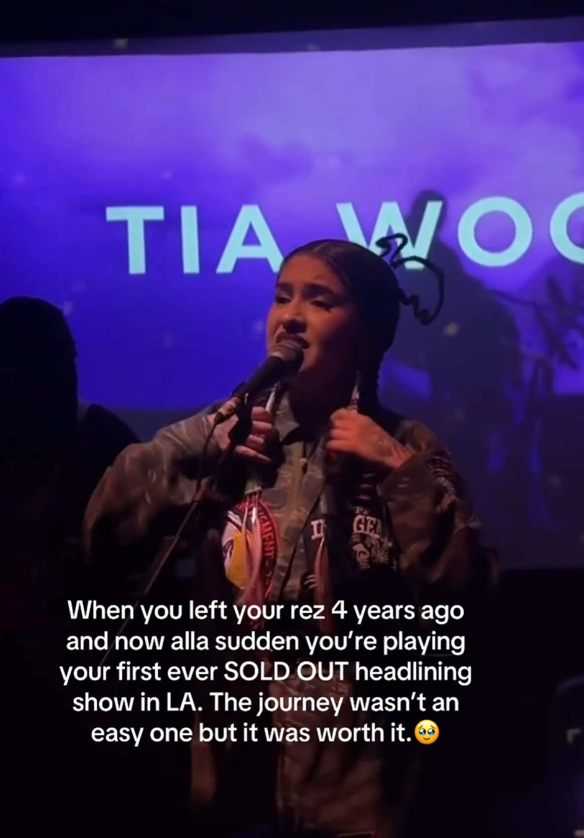 A post by @tiamiscihk on TikTok caption: Left my whole life behind and chased my dream to LA with just enough money for firsts month rent, $100 bed and a case of cup noodles.🥲 #indigenous #native #fyp #nativetiktok #tiawood #dirtroads 
