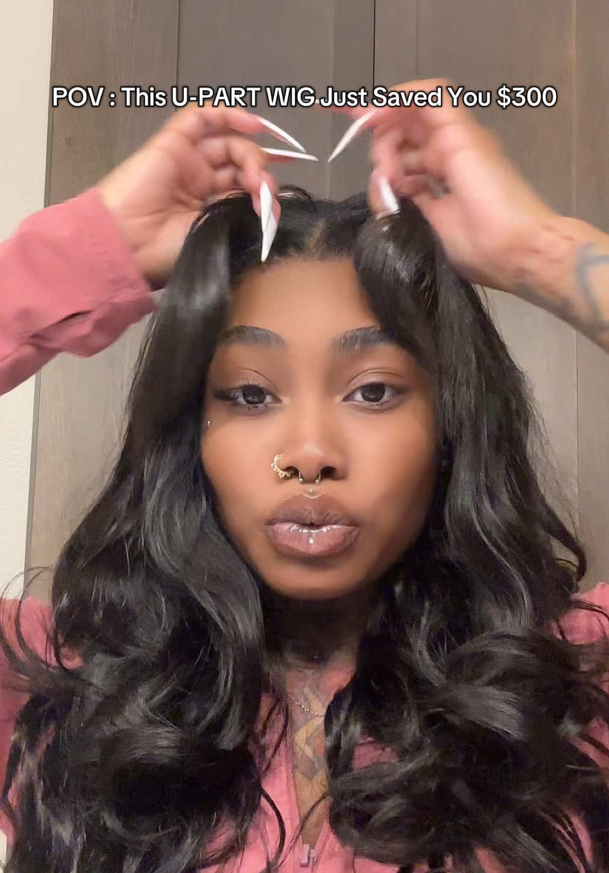 A post by @thekharmalou on TikTok caption: @Recoolhair U Part Wig from  , Use code "TK20" get extra 20% off #recoolhair #wiginstall #gluelesswig #upartwig
