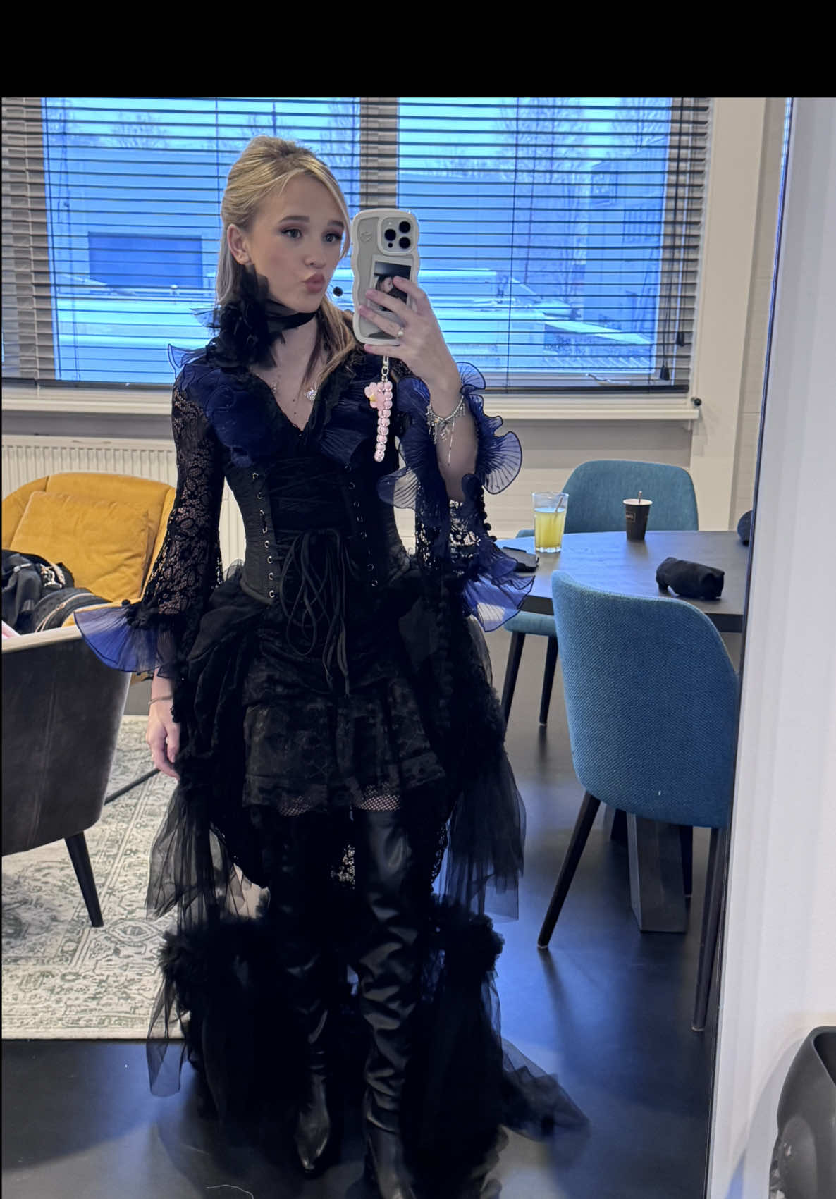A post by @emmakokofficial._ on TikTok caption: Felt like Katherine from Vampire Diaries in this costume!! Tomorrow Stars on Stage episode 3 🖤🩸 #fy #foryou #fyp #foryoupagе #viral #trend #trending #furdich #furdichseite #furdichpage #voorjou #voorjoupagina #voorjoupage #blowthisup #blowthisuptiktok #emmakok #starsonstage #broadway #broadwaymusicals #broadwaygirls #katherine #katherinepierce #vampirediaries @RTL @MediaLane Live 