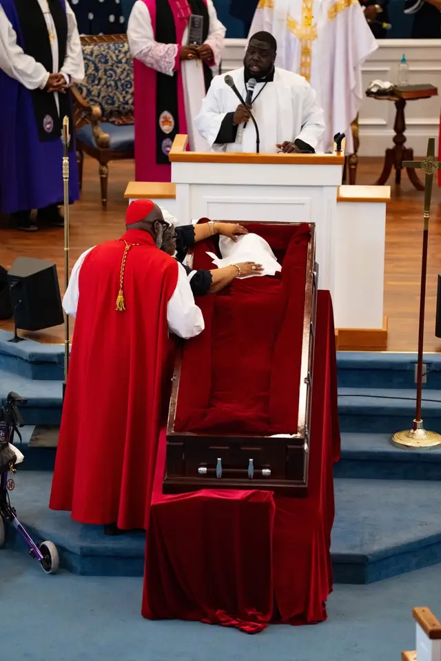 A post by @officialfuneralworld on TikTok caption: #officialfuneralworld #ofwmediateam #apostlejamespratt #apostolic #waterwayhymn #blackexcellence #celebrationoflife #godsgeneral #drapergmyersmortuary