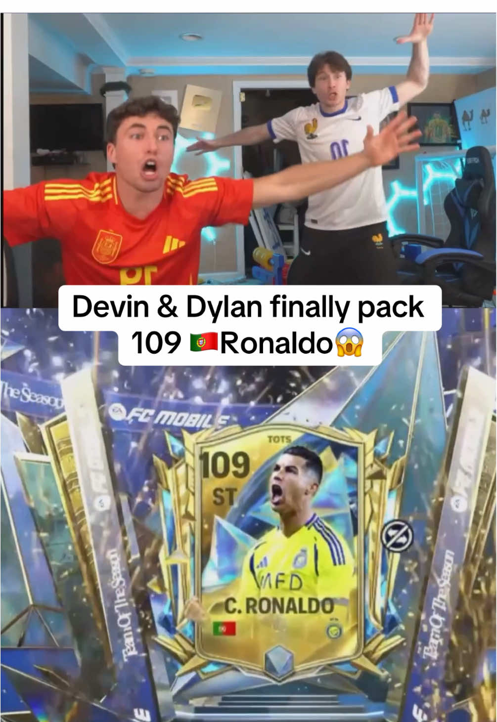 A post by @devincaherly on TikTok caption: SUIIII #devincaherly #devinanddylan #Gaming #packopening #Portugal #ronaldo#lamineyamalfifa #CR7 #fcmobile25 