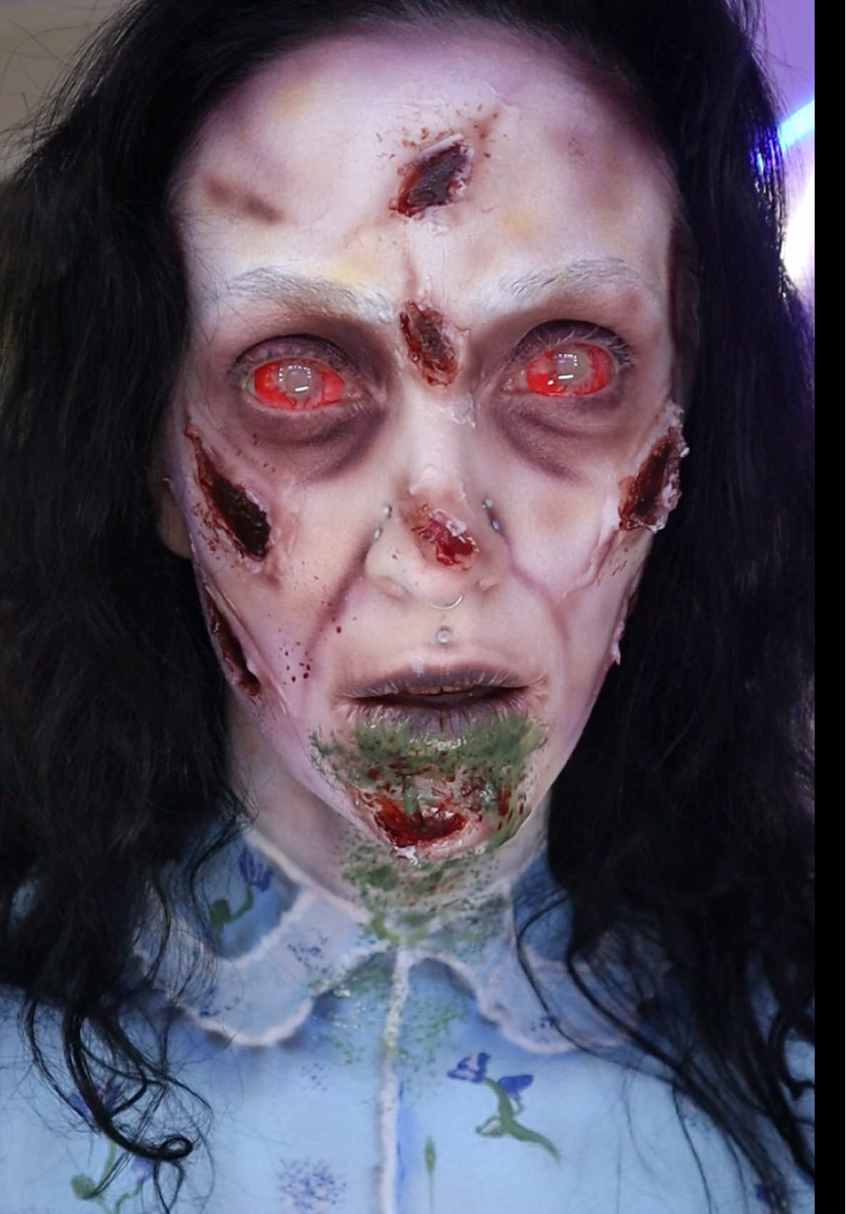 A post by @zombae.undead on TikTok caption: What an excellent day for an exorcism 😈 #sfx #horror #exorcist #makeup #HD 