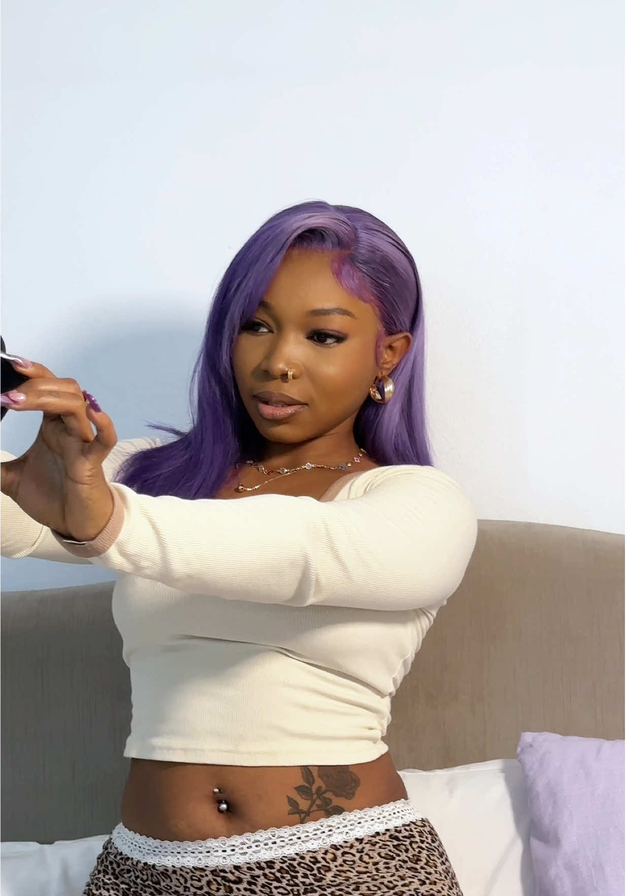 A post by @officialguchi on TikTok caption: I don’t wanna go outside 💜