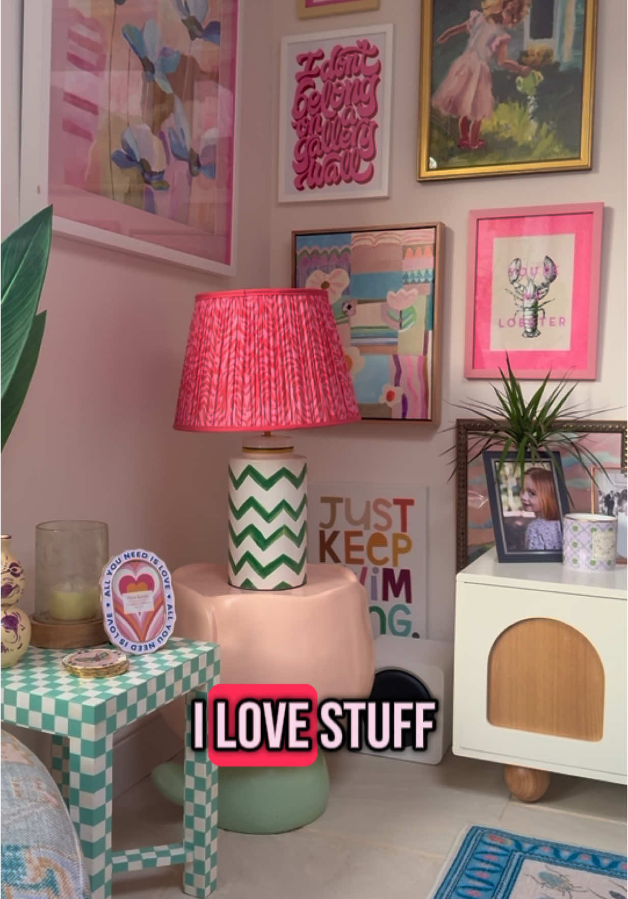A post by @thiscolourfulnest on TikTok caption: I love all the stuff!! 🎀🌸✨🍭🌿 #home #homedecor #cottagecore #maximalist #maximalism #hometour #interiordesign #kitchen #reeltrends #myhome #myhomestyle #fyp