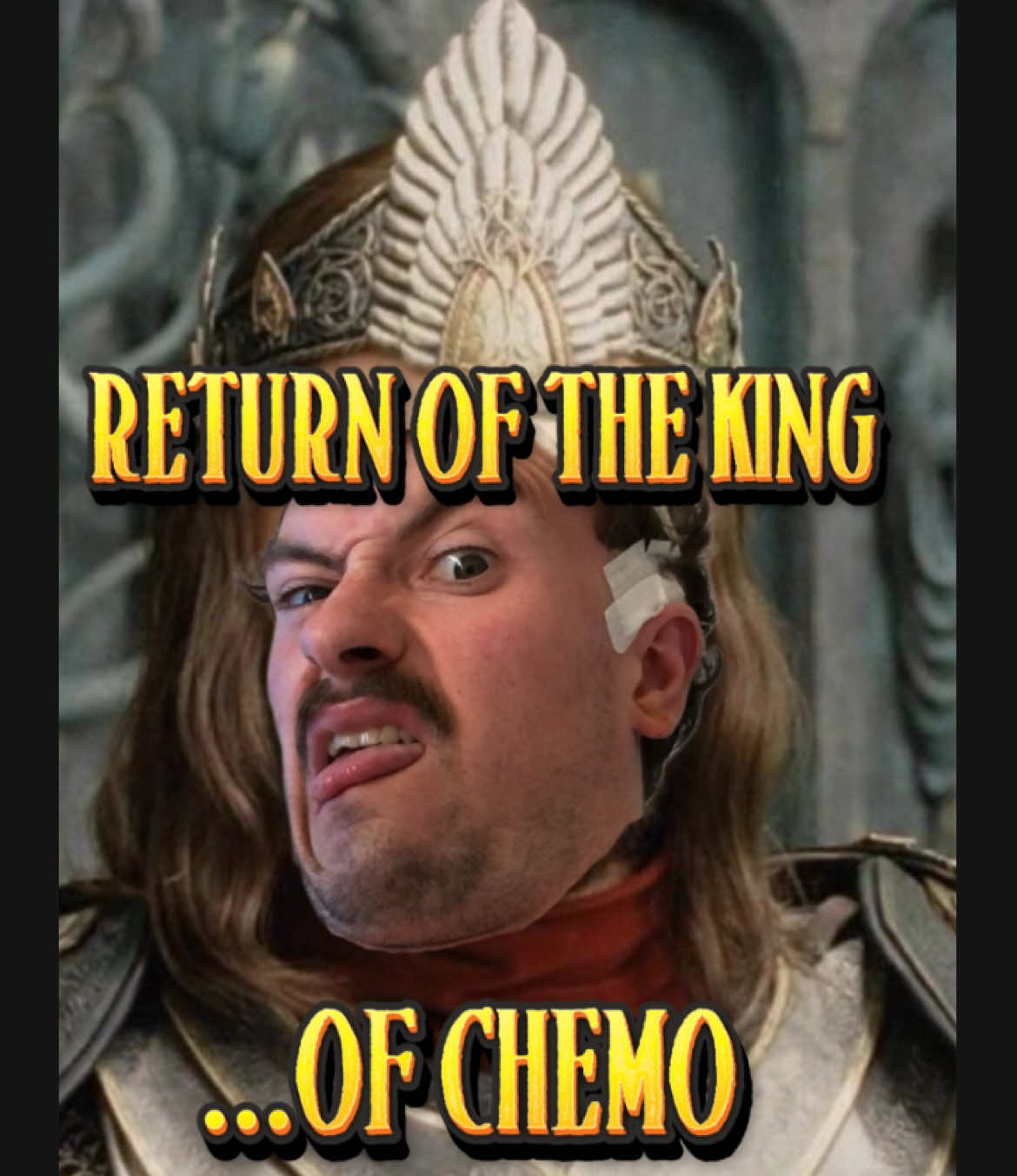 A post by @thekingofchemo on TikTok caption: The comment that gets the most likes shall be tattooed on me. And anyone who throws £6 into the GoFundMe in my bio can win a tattoo of their choice. Each £6 is 1 ticket, so anyone can win, but more tickets increases your chances.  20 characters max, and nothing that would put sponsors off.  And while on the subject, each month, not each week, the person who’s donated the most in that month gets a 2in x 2in tattoo of any image they want.  #tattootuesday #tattoo #weirdtattoos #stupidtattoo #thereturnoftheking #returniftheking #lordoftherings #thelordoftherings #lotr #forfrodo #cancersurvivor  @Hannah @Wolfesstattoos🧚🏻‍♀️✨  is the artist who take care of the tattoos, so please follow her channel, she does all this for free, to help break the charity world record. 
