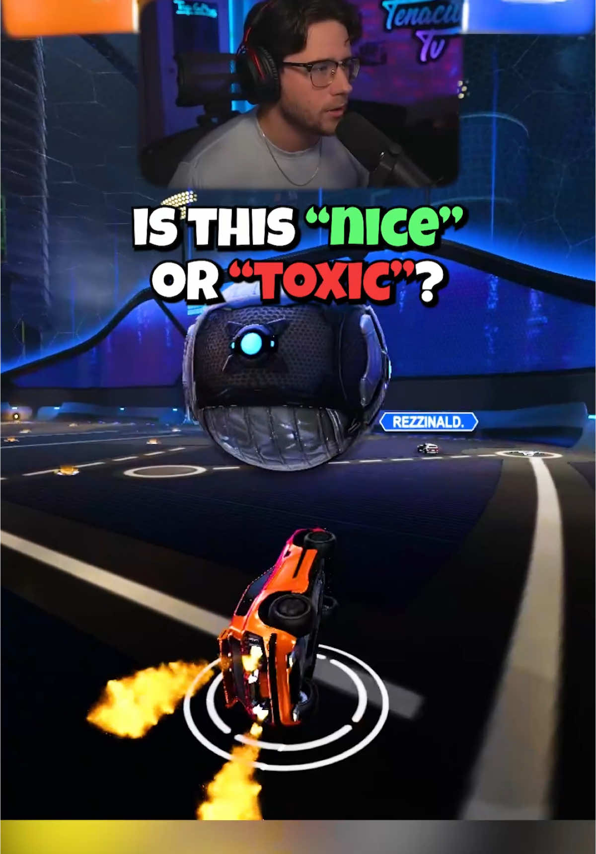 A post by @tenacitytv on TikTok caption: I felt bad 😅 #rocketleague #rl #rocketleaguehighlights #tenacity #tenacitytv #streamer #rocketleaguegoals #Gaming #toxic #clip 