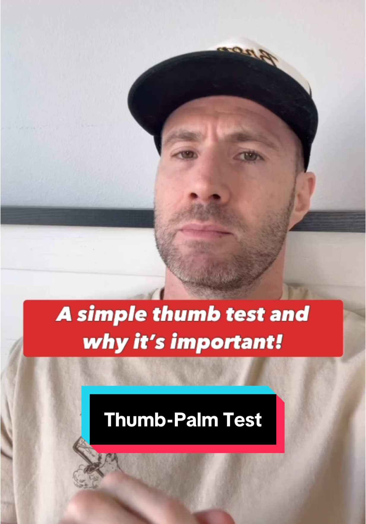 A post by @drjoe_md on TikTok caption: Can your thumb predict a hidden heart problem? 🫣 The “thumb-to-palm” test was linked to a higher risk of ascending aortic aneurysm in a Yale study, almost 60% of patients with aneurysms had a positive result. But before you panic, this doesn’t mean you have one. It’s just one potential sign of stretchy connective tissue, which could also mean a stretchy aorta. If your thumb crosses your palm, especially with a family history of heart issues or connective tissue disorders, talk to your doctor. Flexibility is great… just not in your arteries. 😅 #hearthealth  #ehlersdanlossyndrome #connectivetissuedisorder #healthtips 