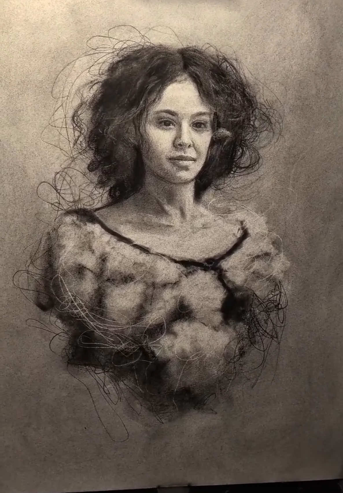 A post by @fenonart on TikTok caption: • @charcotik Today's charcoal portrait drawing session. #charcoaldrawing #drawing #artist #portraitdrawing #pencilart #portrait #charcoalart #reels #relaxingart #relaxingvideos